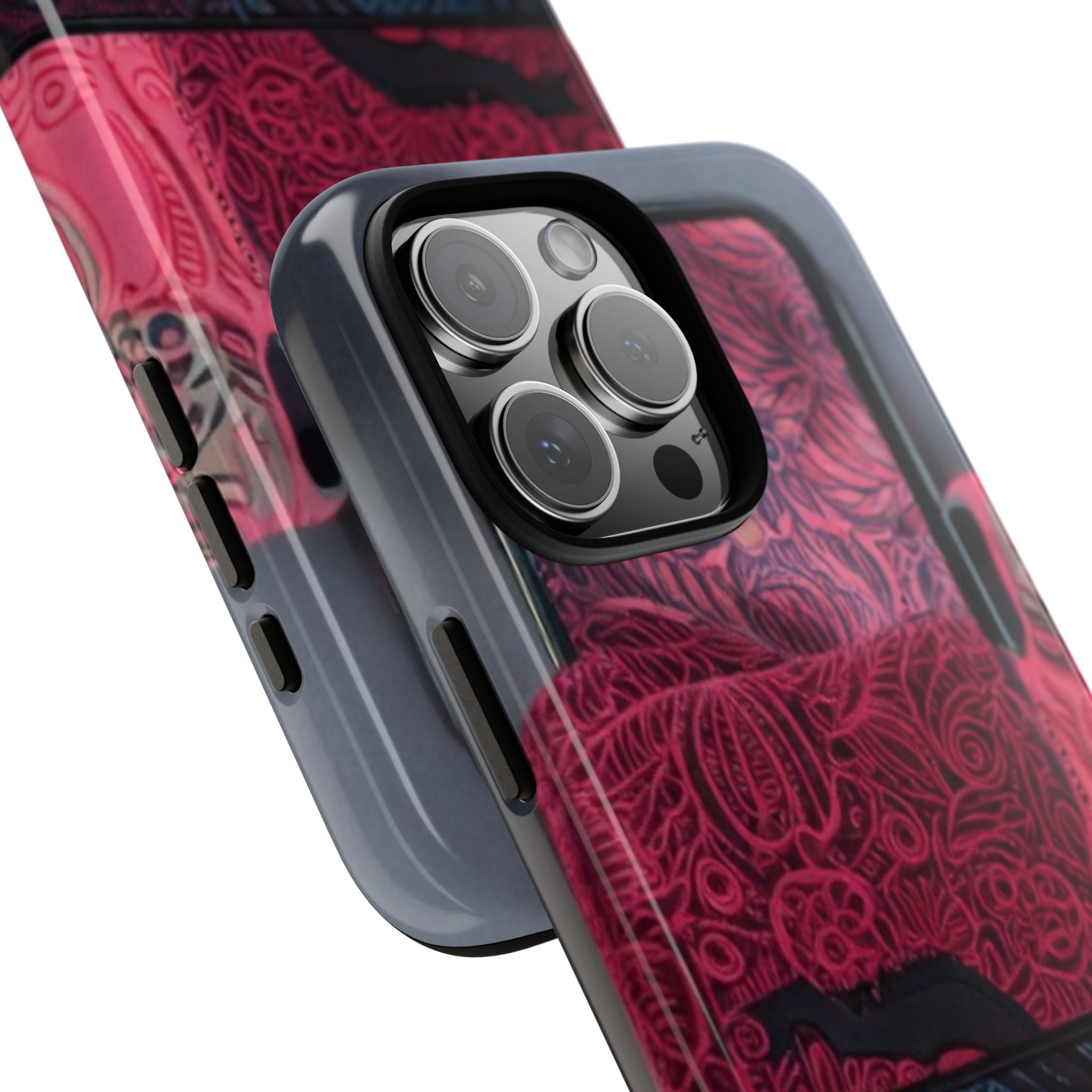 Floral Patchwork Tough Phone Case — Pink & Navy Doodle Design