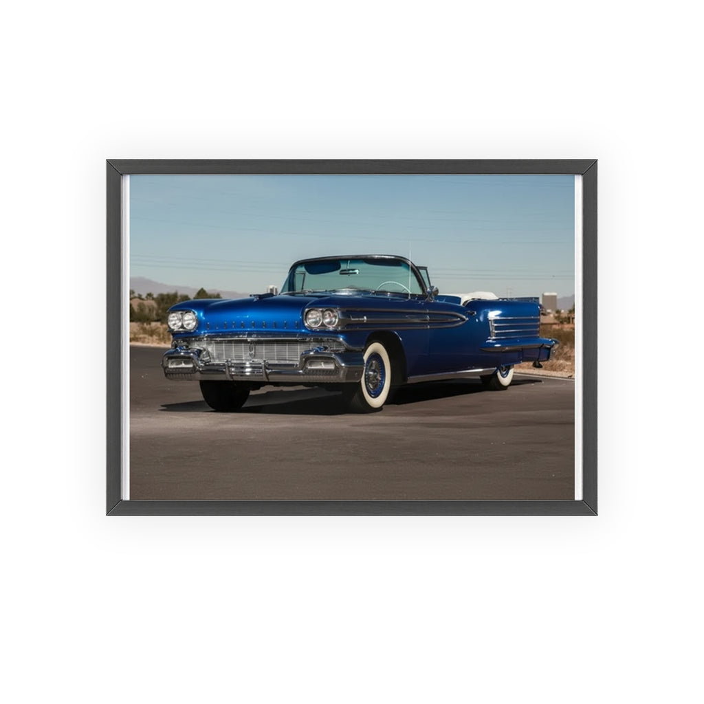 Framed Vintage Blue Classic Car Poster — Retro Automobile Wall Art