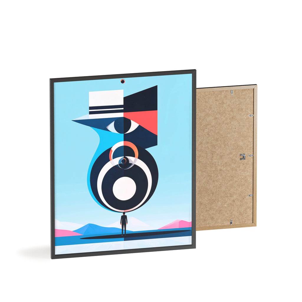 Abstract Geometric Bird Poster with Wooden Frame — Modern Minimalist Wall Art