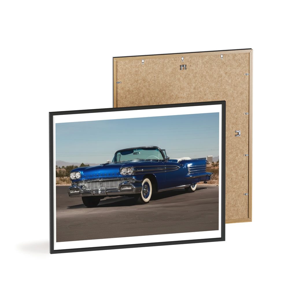 Framed Vintage Blue Classic Car Poster — Retro Automobile Wall Art