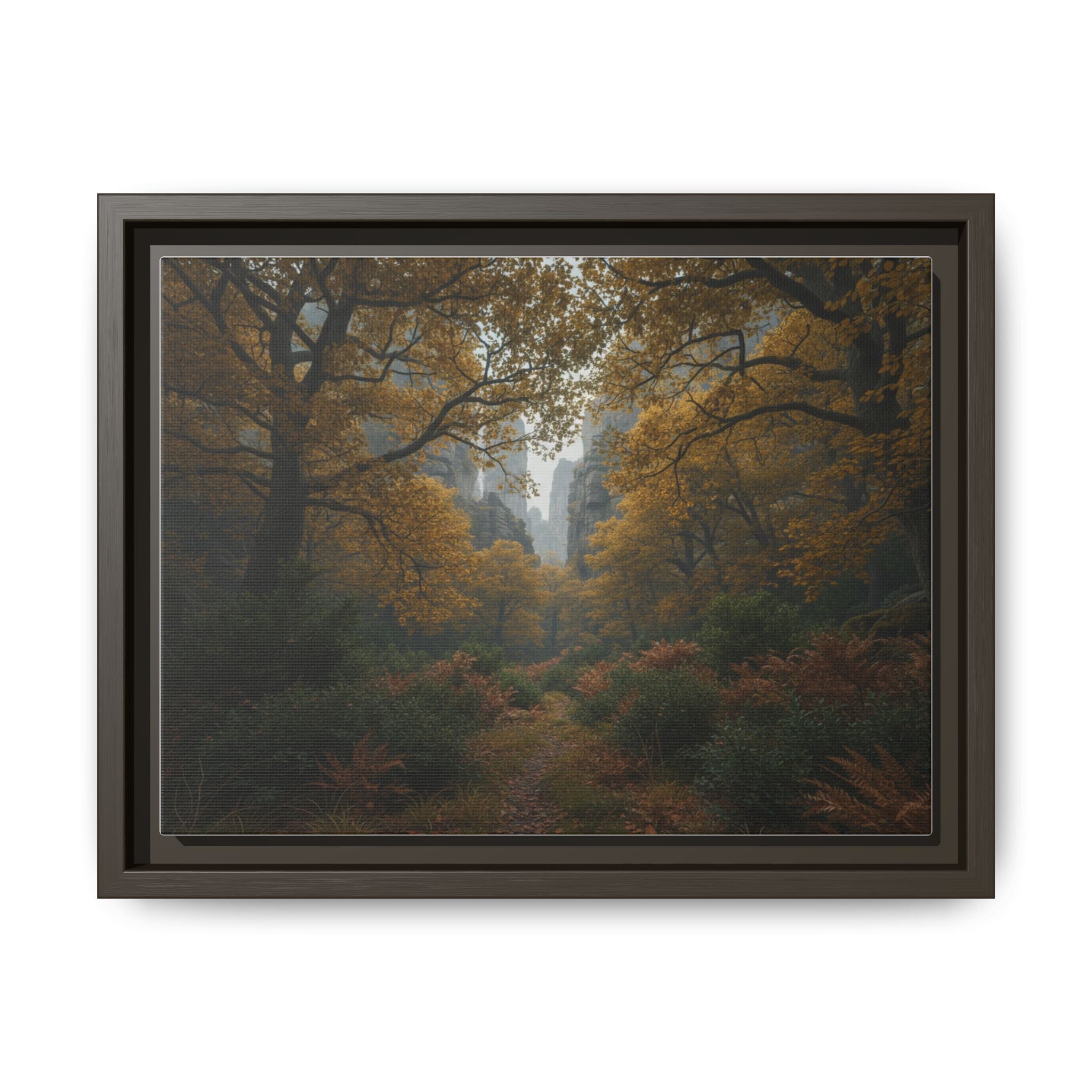 Autumn Forest Path Matte Canvas Print — Framed Wall Art