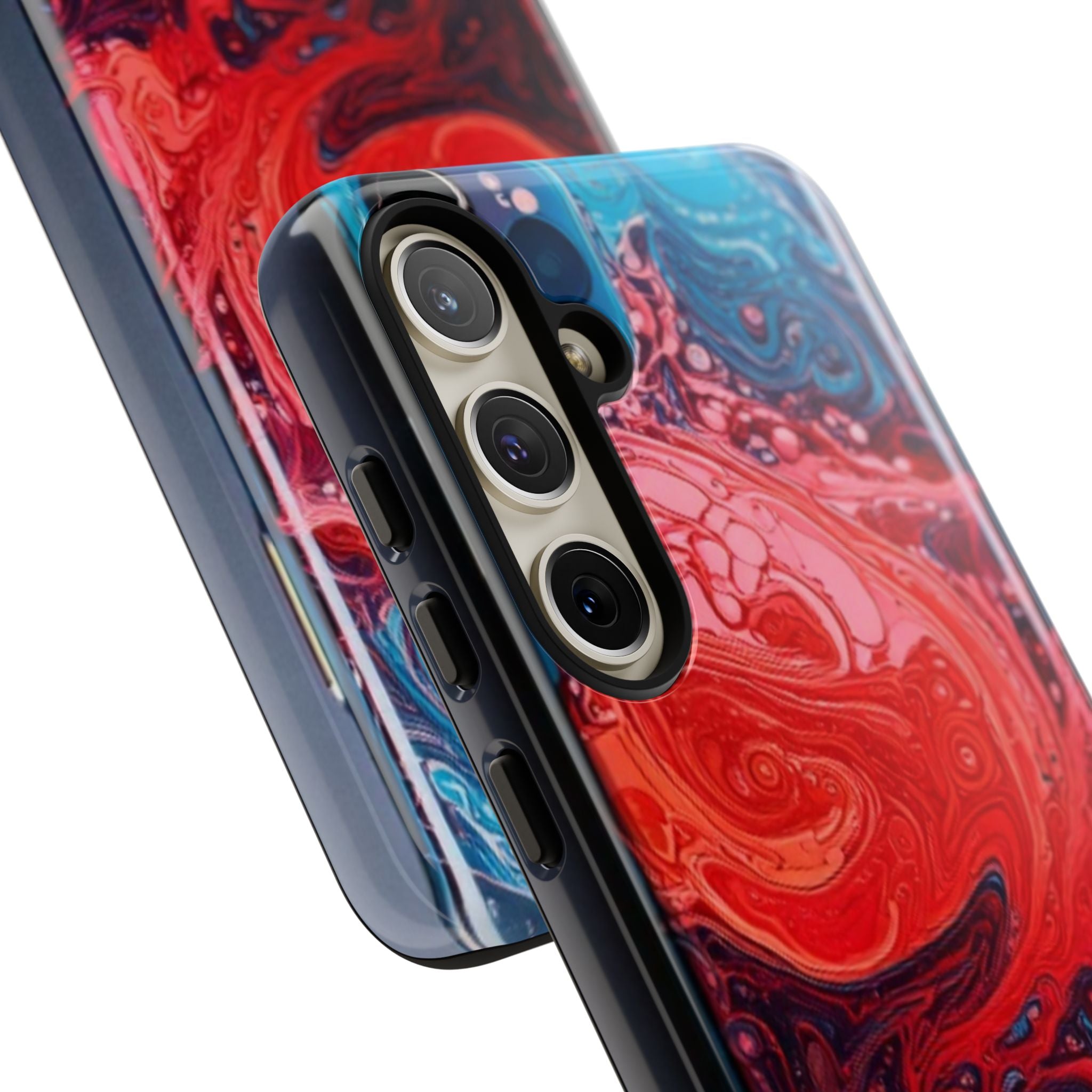 Abstract Red & Blue Swirl Tough Phone Case — Protective iPhone Cover with Fluid Art Design