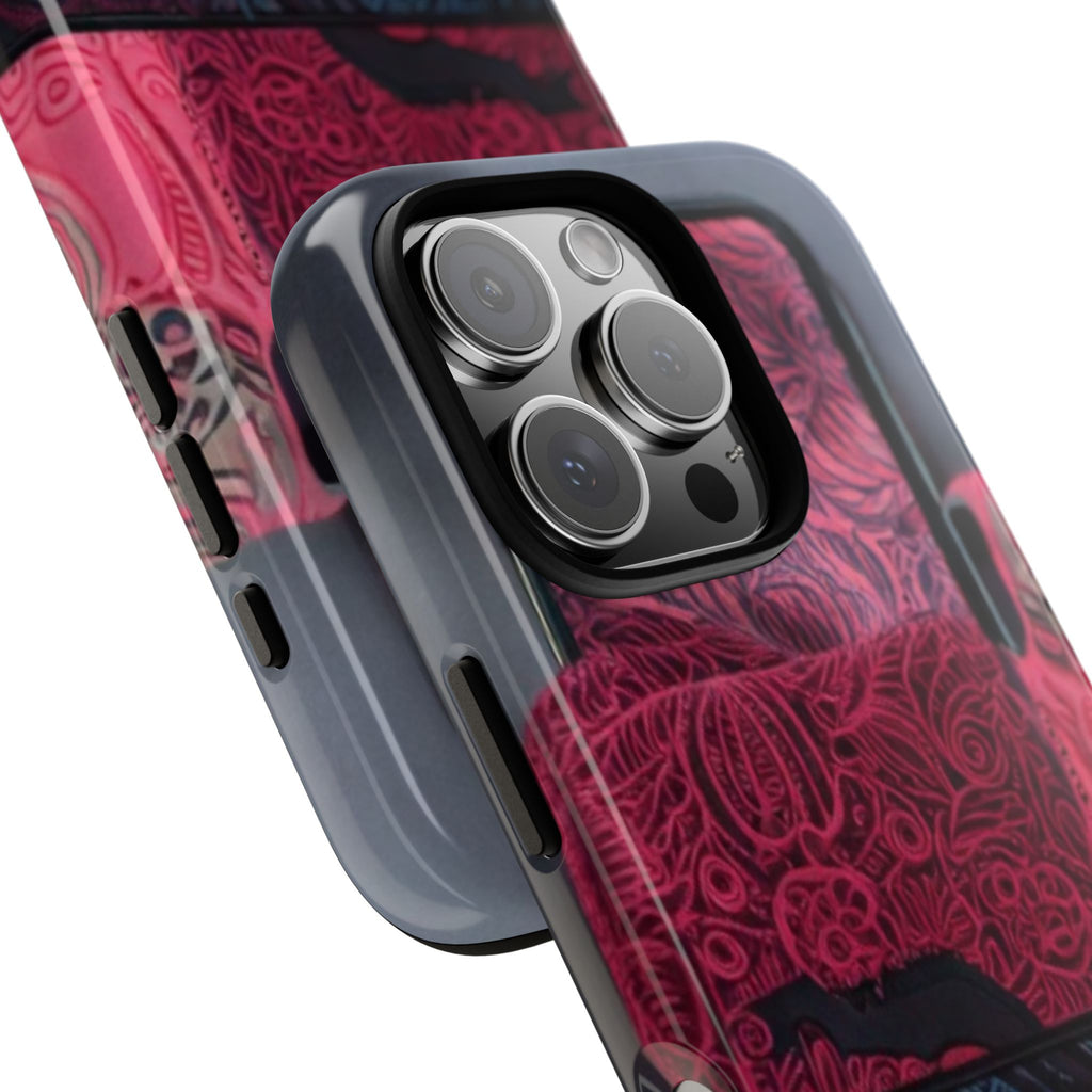 Floral Patchwork Tough Phone Case — Pink & Navy Doodle Design