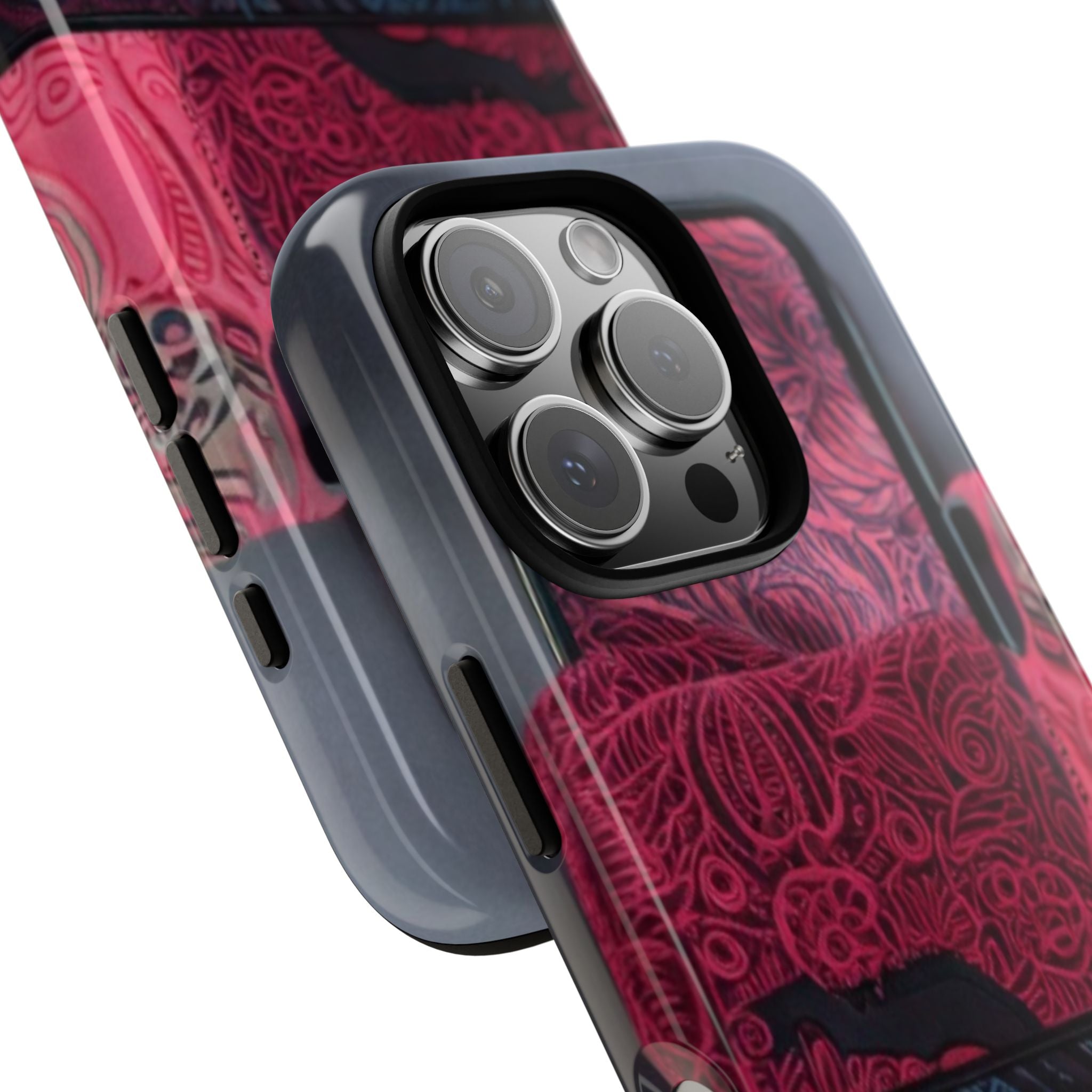 Floral Patchwork Tough Phone Case — Pink & Navy Doodle Design