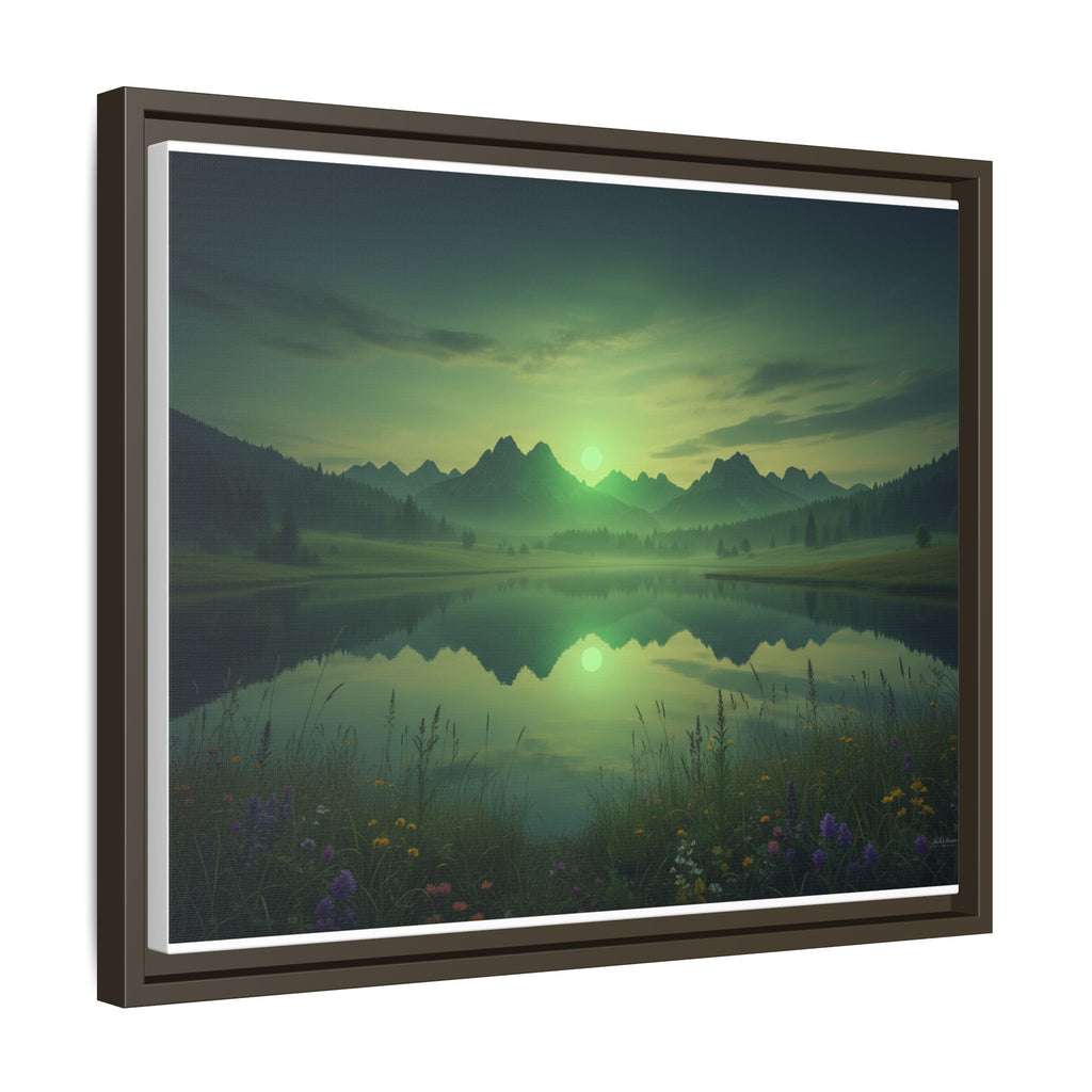 Framed Matte Canvas Print — Serene Green Mountain Lake Landscape