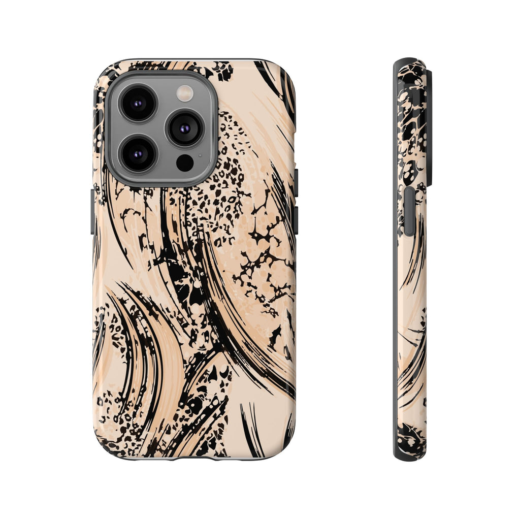 Abstract Brushstroke Phone Case — Neutral Beige & Black Artistic Protective Cover