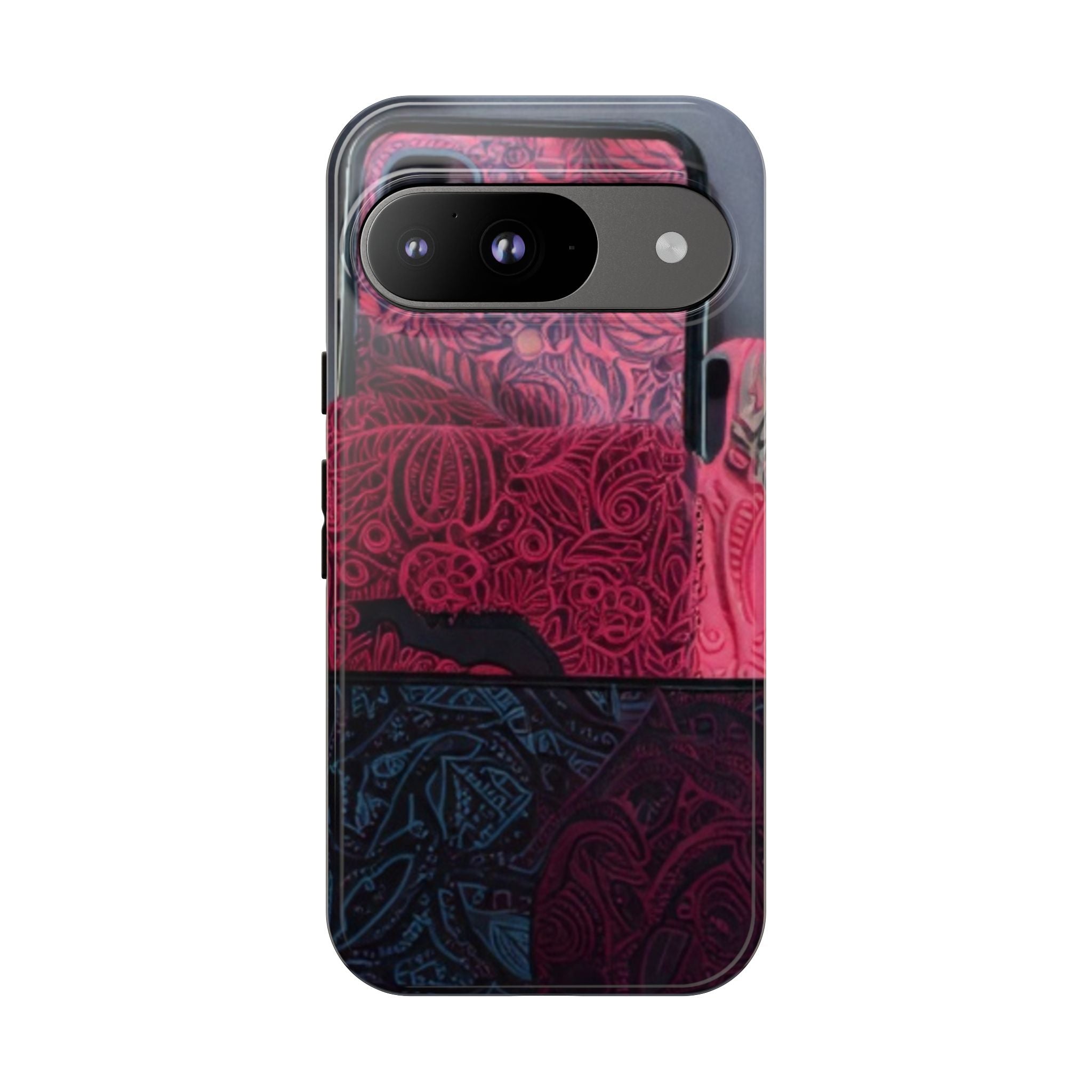 Floral Patchwork Tough Phone Case — Pink & Navy Doodle Design