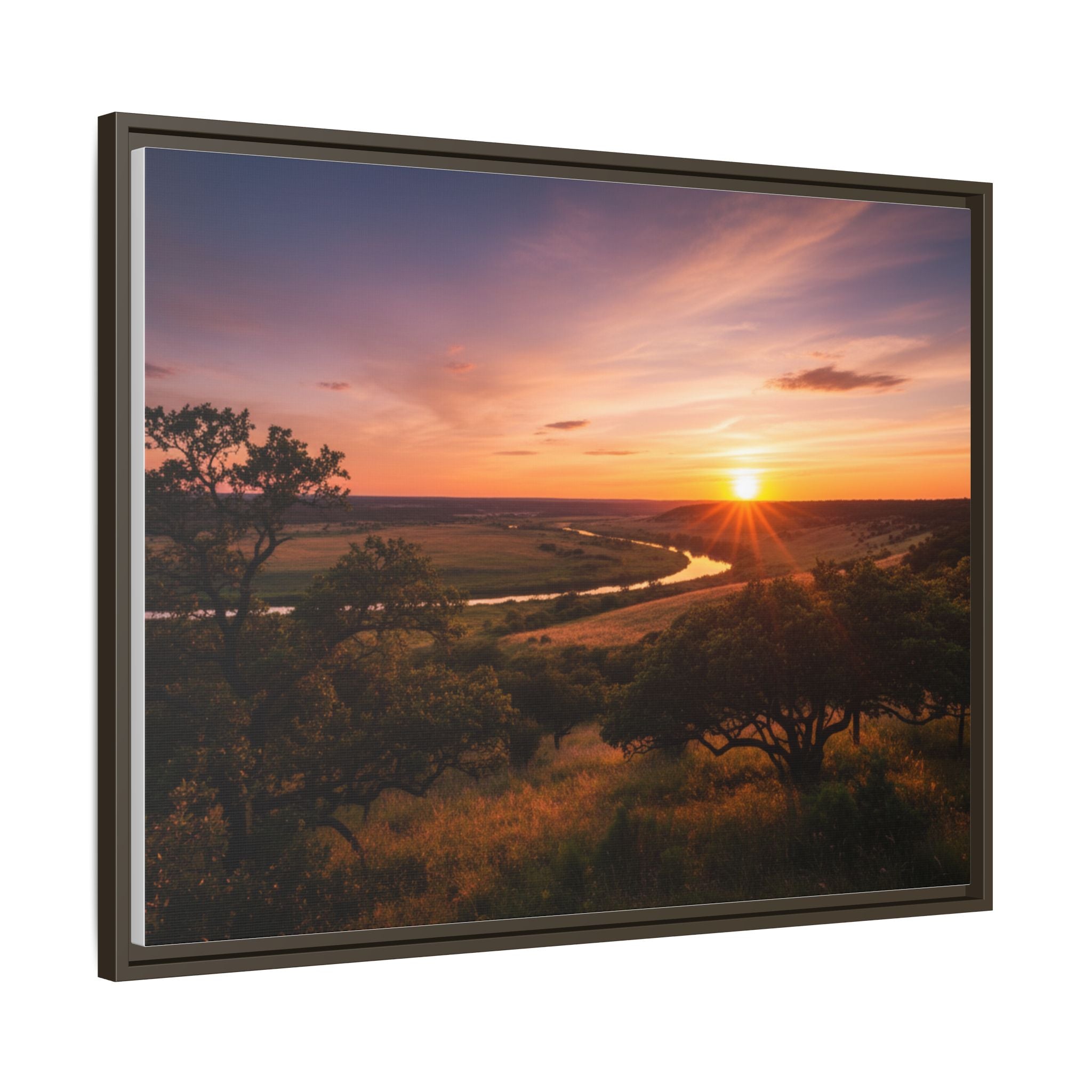 Sunset River Matte Canvas Framed Wall Art