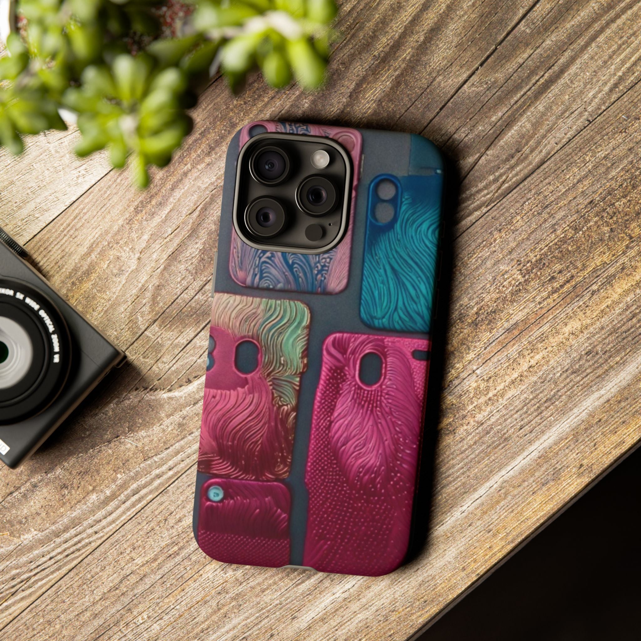 Tough Case - Colorful Textured Phone Case (Protective, Artistic Swirl Design)