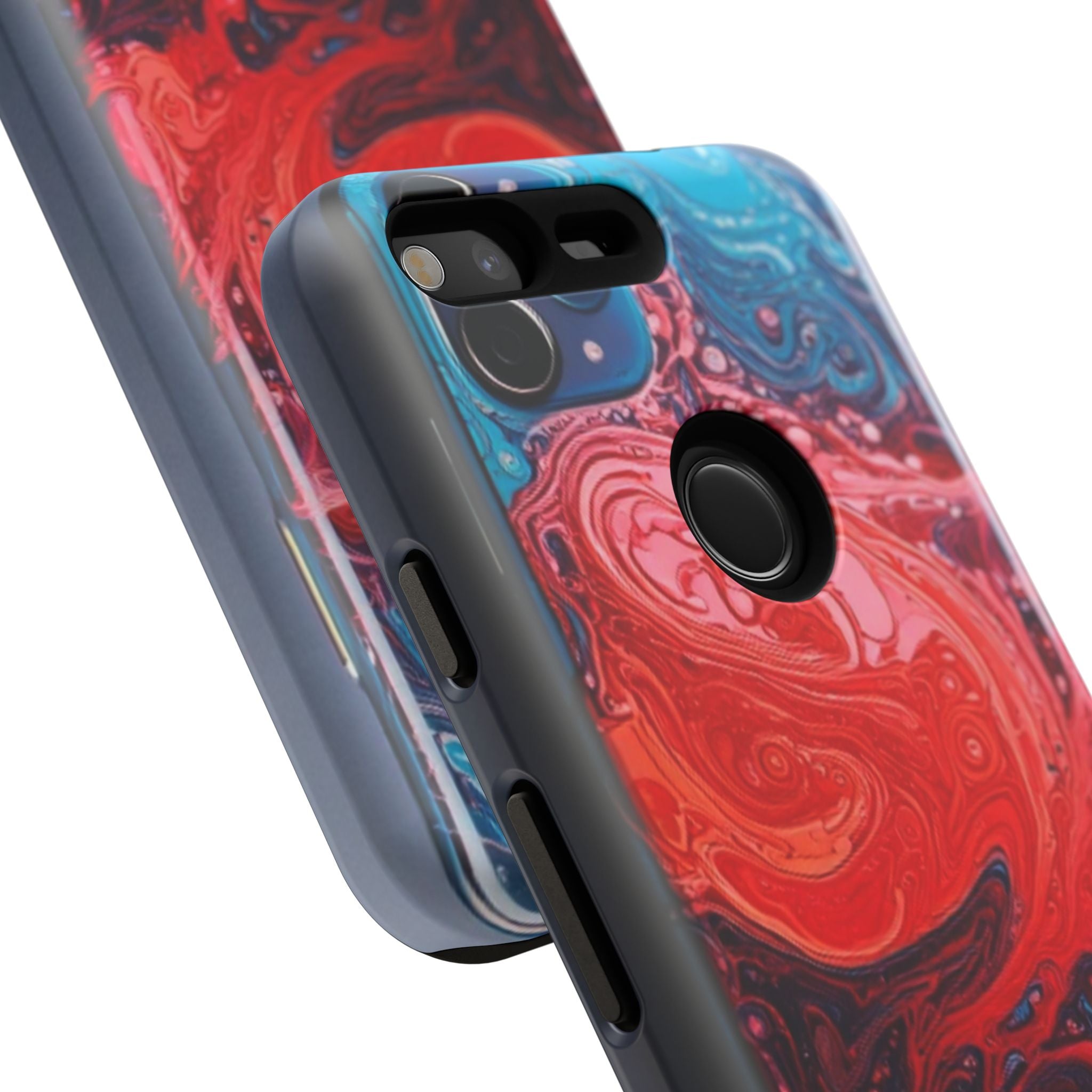 Abstract Red & Blue Swirl Tough Phone Case — Protective iPhone Cover with Fluid Art Design