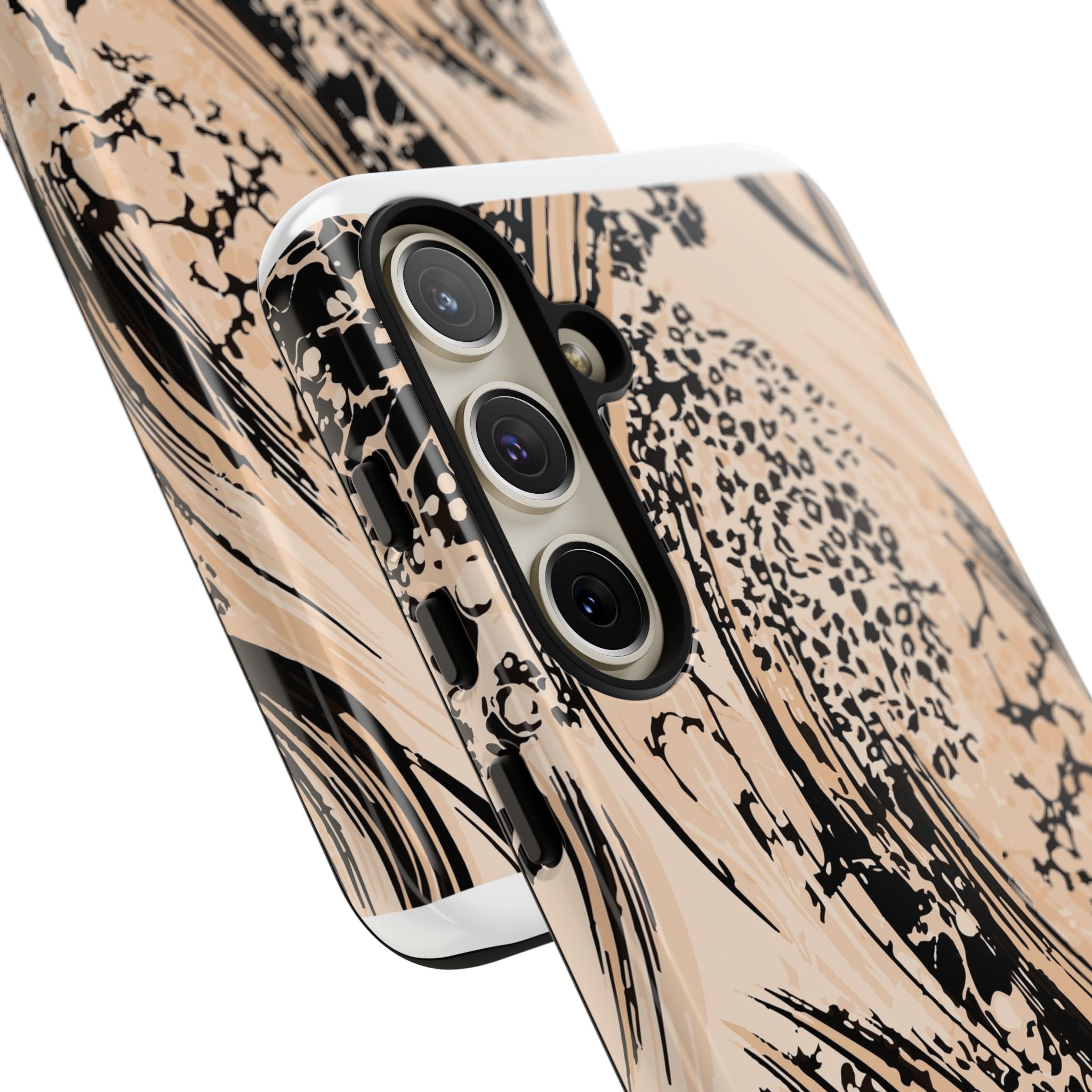 Abstract Brushstroke Phone Case — Neutral Beige & Black Artistic Protective Cover