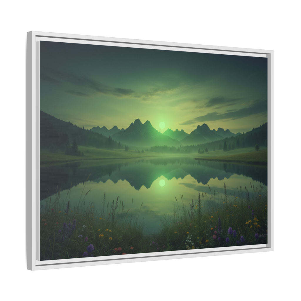 Framed Matte Canvas Print — Serene Green Mountain Lake Landscape