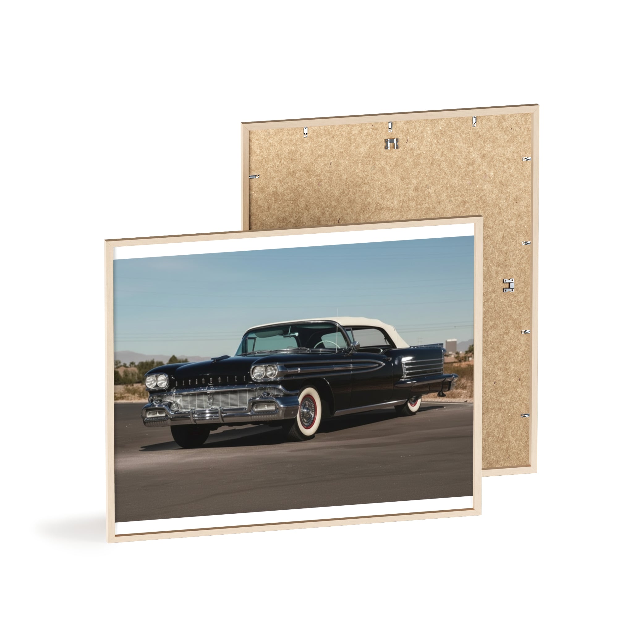 Vintage Black Classic Car Poster with Wooden Frame — Retro Automobile Wall Art