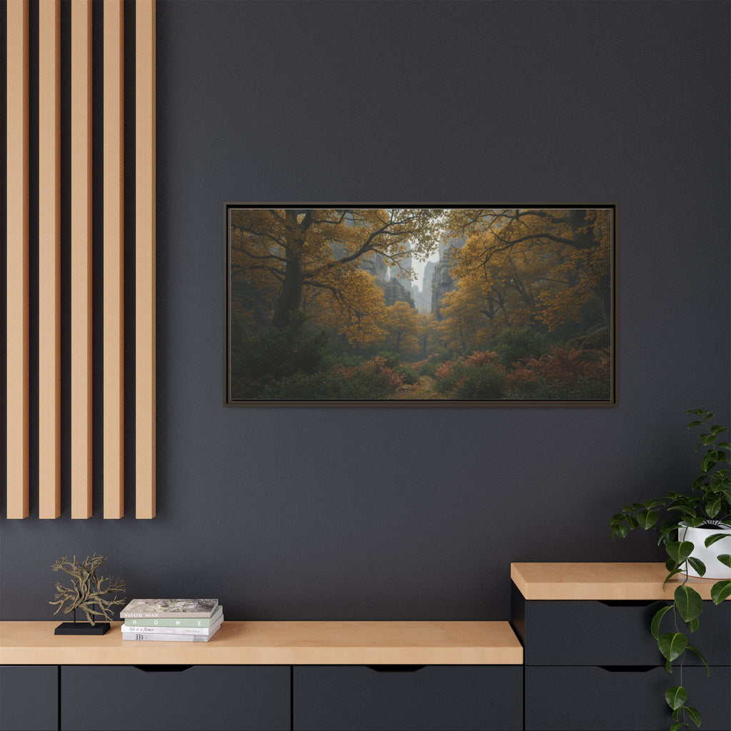 Autumn Forest Path Matte Canvas Print — Framed Wall Art