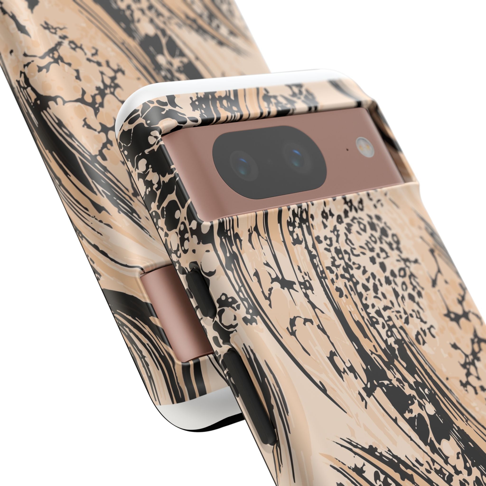 Abstract Brushstroke Phone Case — Neutral Beige & Black Artistic Protective Cover