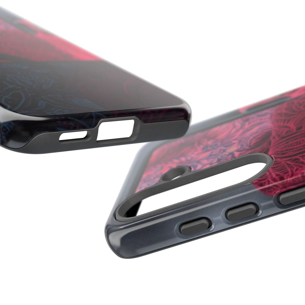 Floral Patchwork Tough Phone Case — Pink & Navy Doodle Design