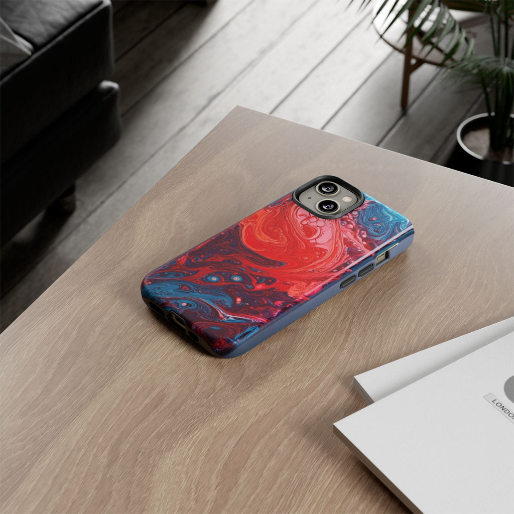 Abstract Red & Blue Swirl Tough Phone Case — Protective iPhone Cover with Fluid Art Design