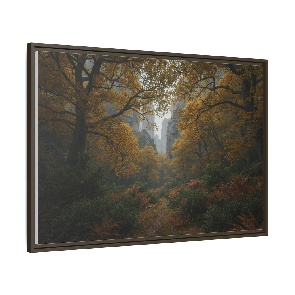 Autumn Forest Path Matte Canvas Print — Framed Wall Art