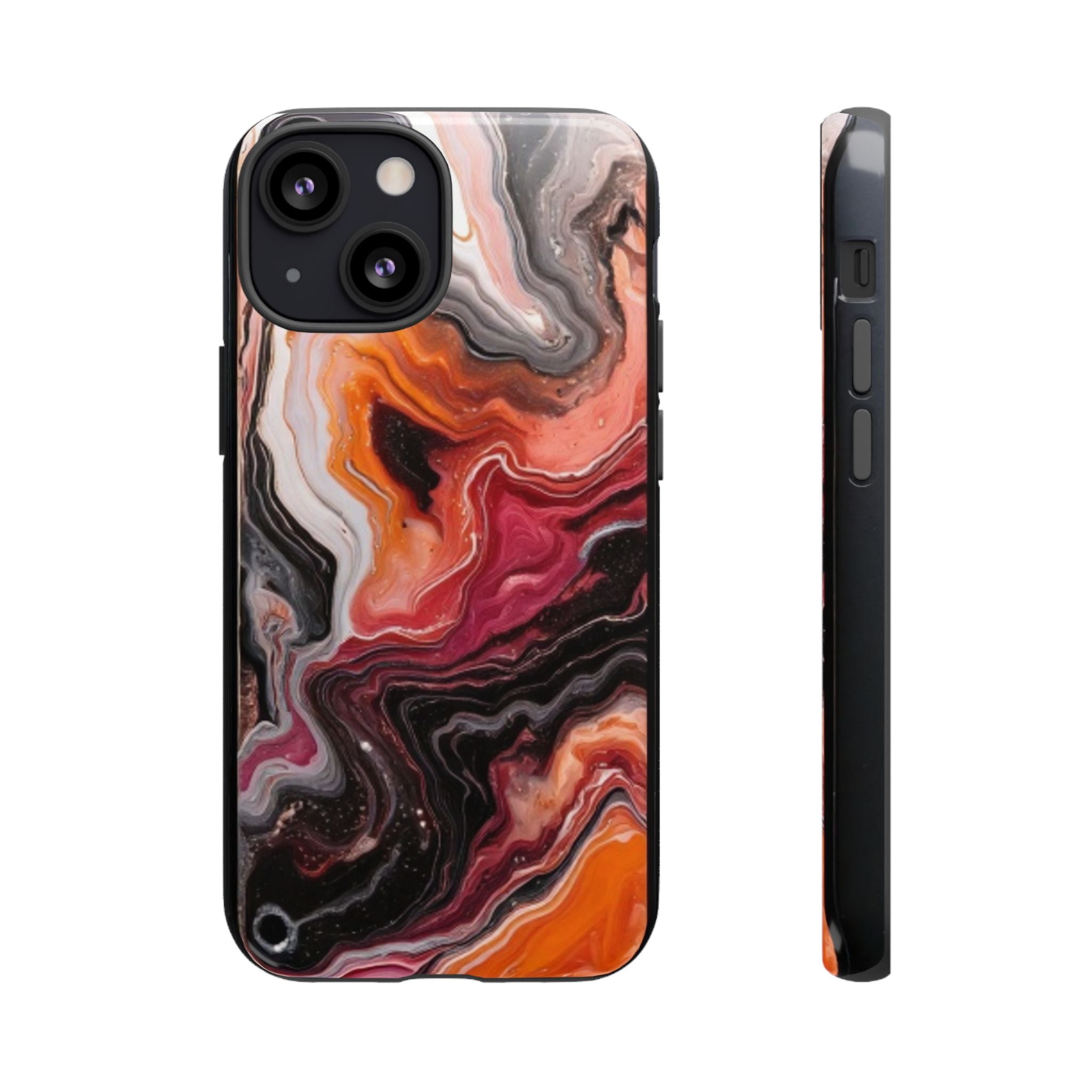 Marble Swirl Tough Phone Case — Orange Red Abstract Protective Cover