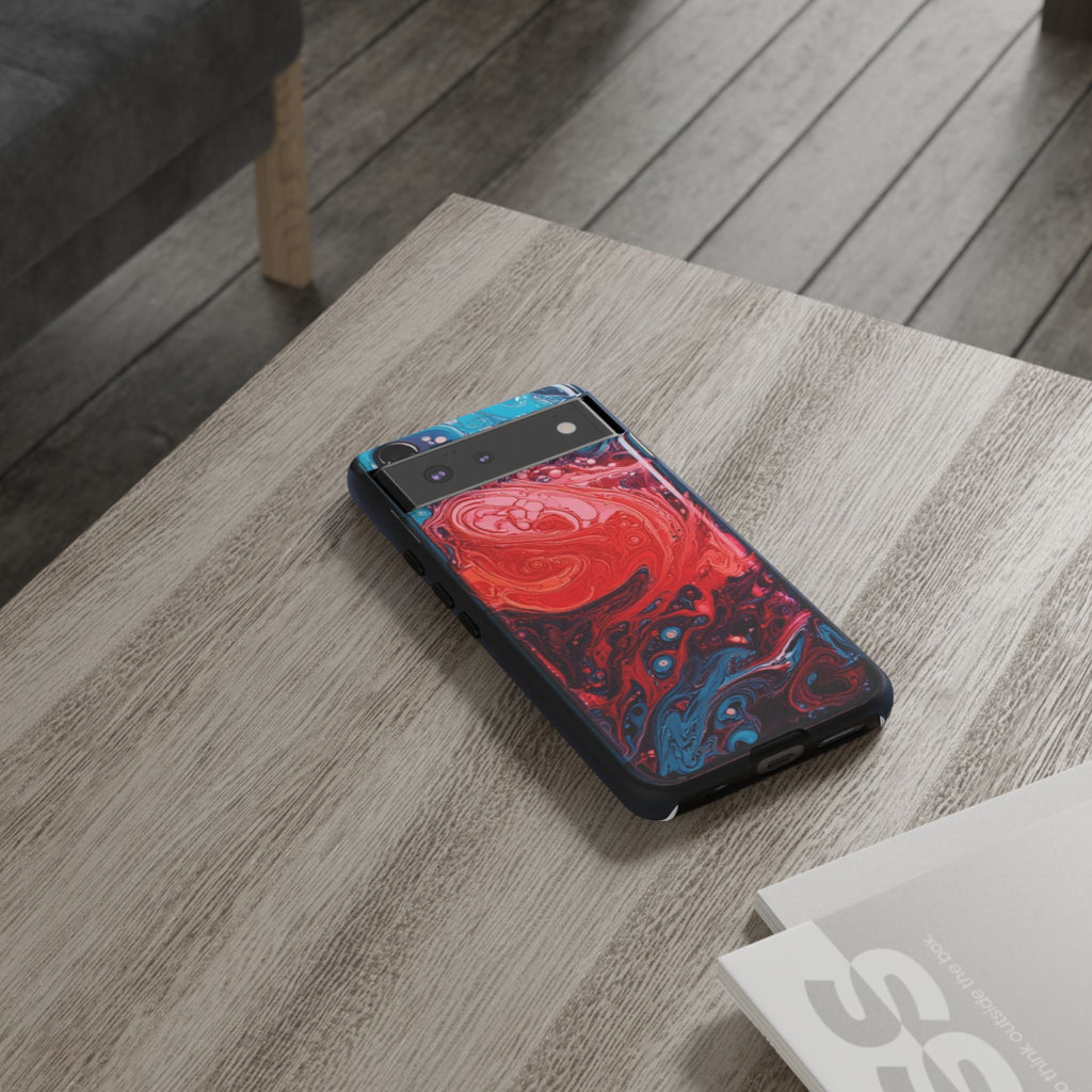 Abstract Red & Blue Swirl Tough Phone Case — Protective iPhone Cover with Fluid Art Design
