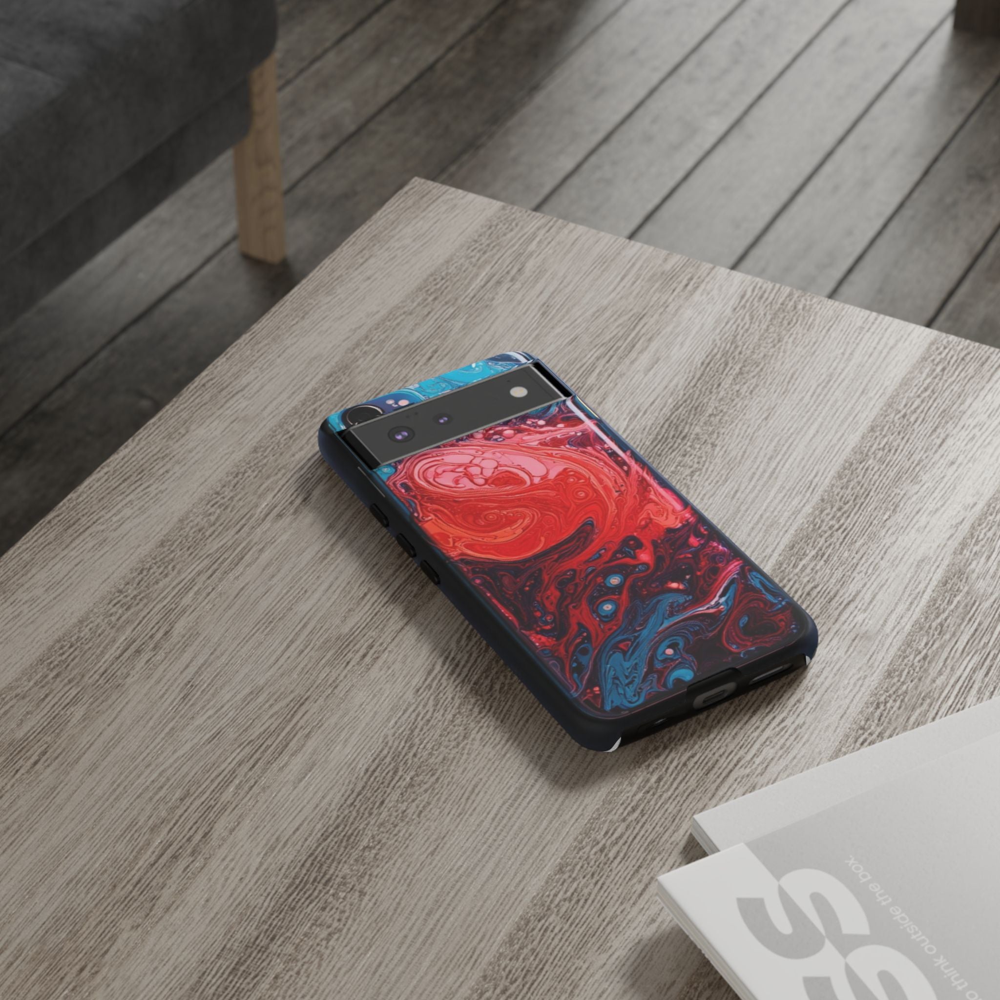 Abstract Red & Blue Swirl Tough Phone Case — Protective iPhone Cover with Fluid Art Design