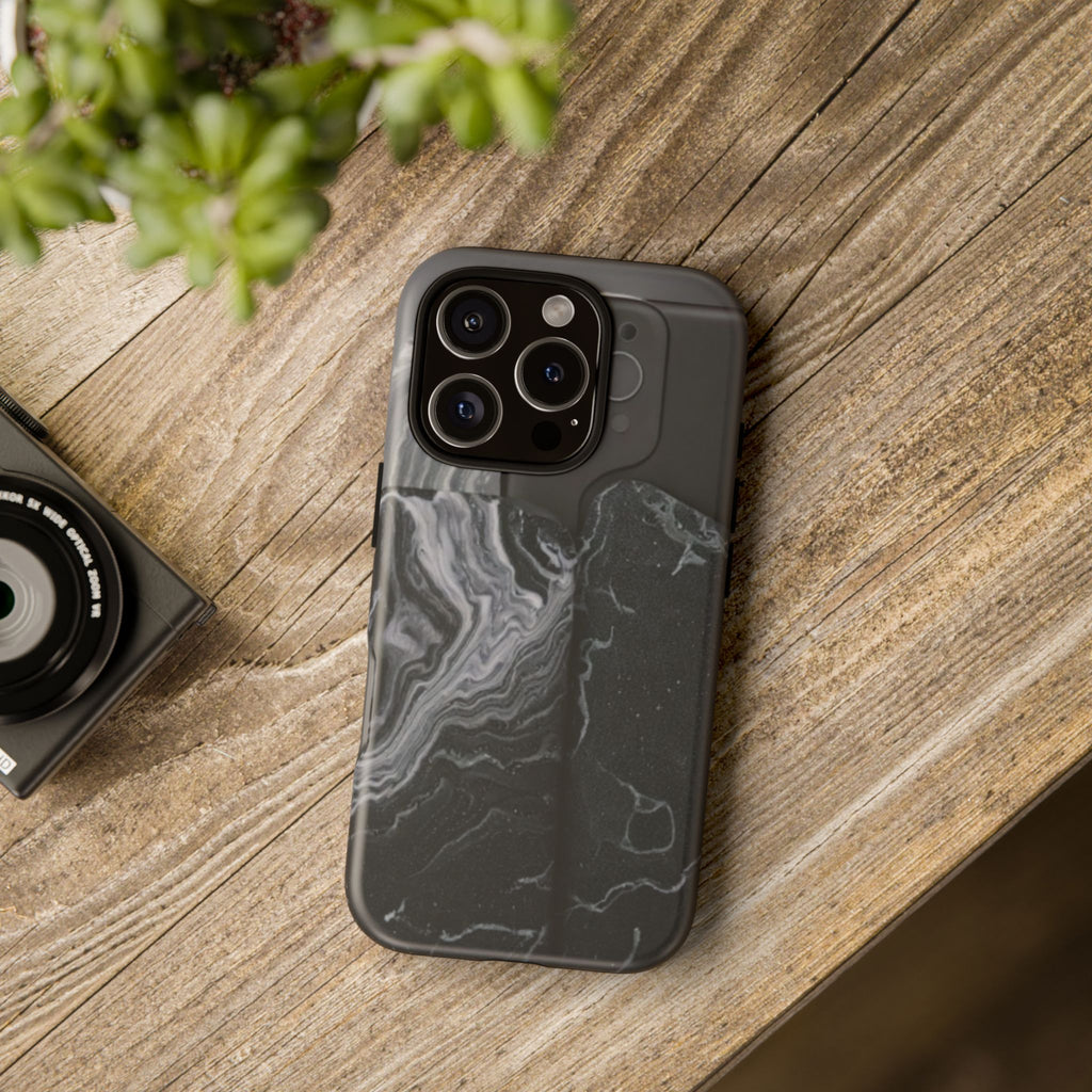 Black Marble Tough Phone Case — Protective iPhone Cover with Marble Texture