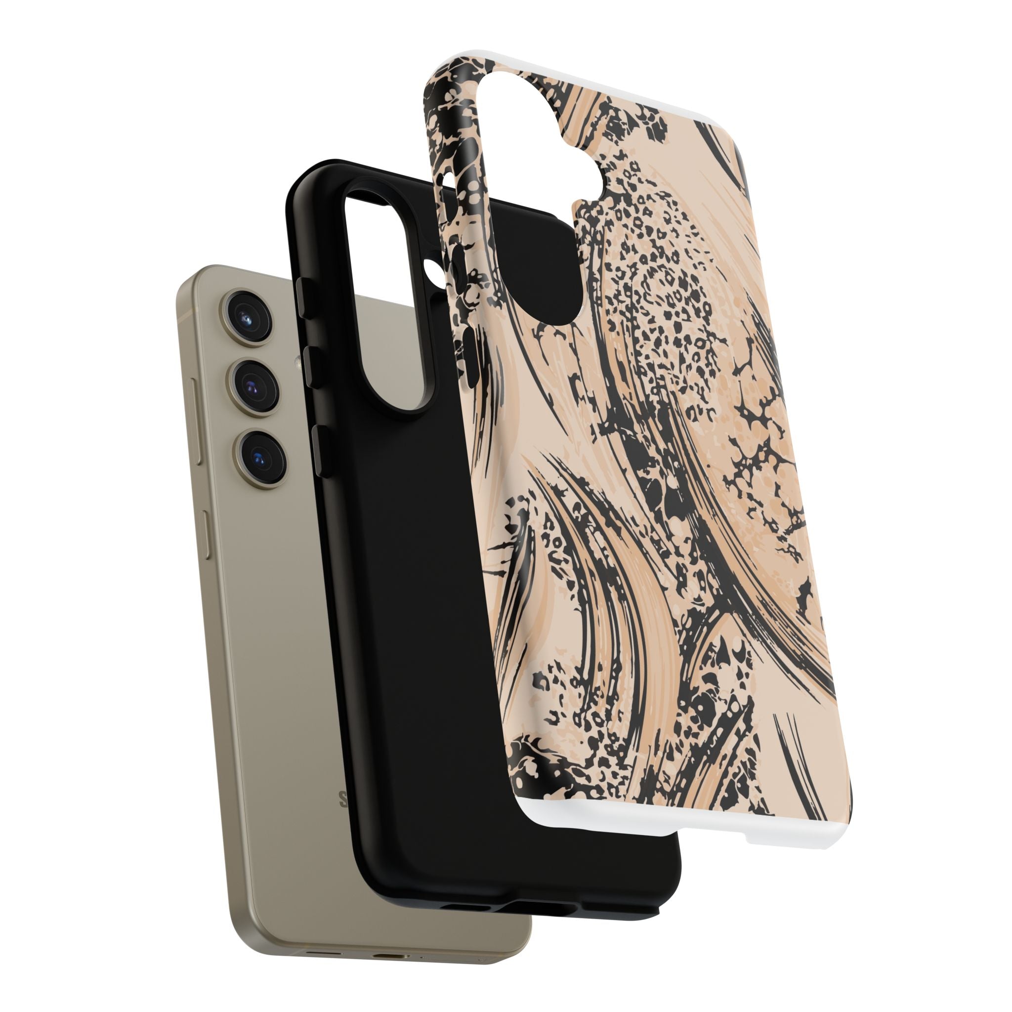 Abstract Brushstroke Phone Case — Neutral Beige & Black Artistic Protective Cover
