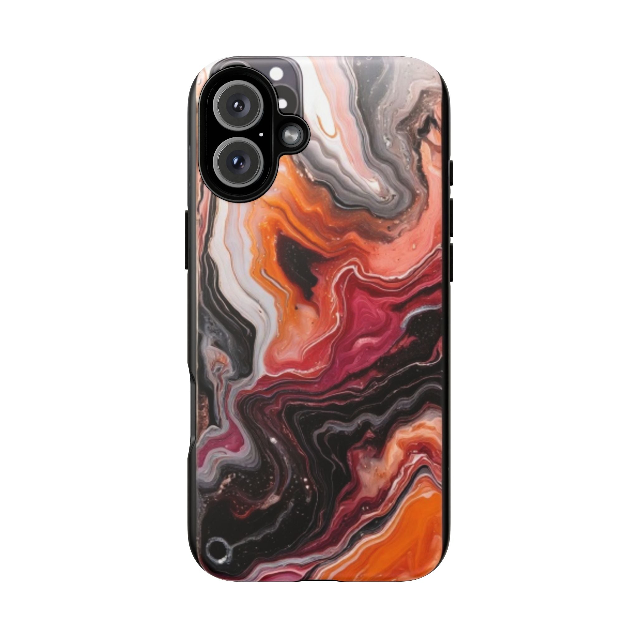 Marble Swirl Tough Phone Case — Orange Red Abstract Protective Cover