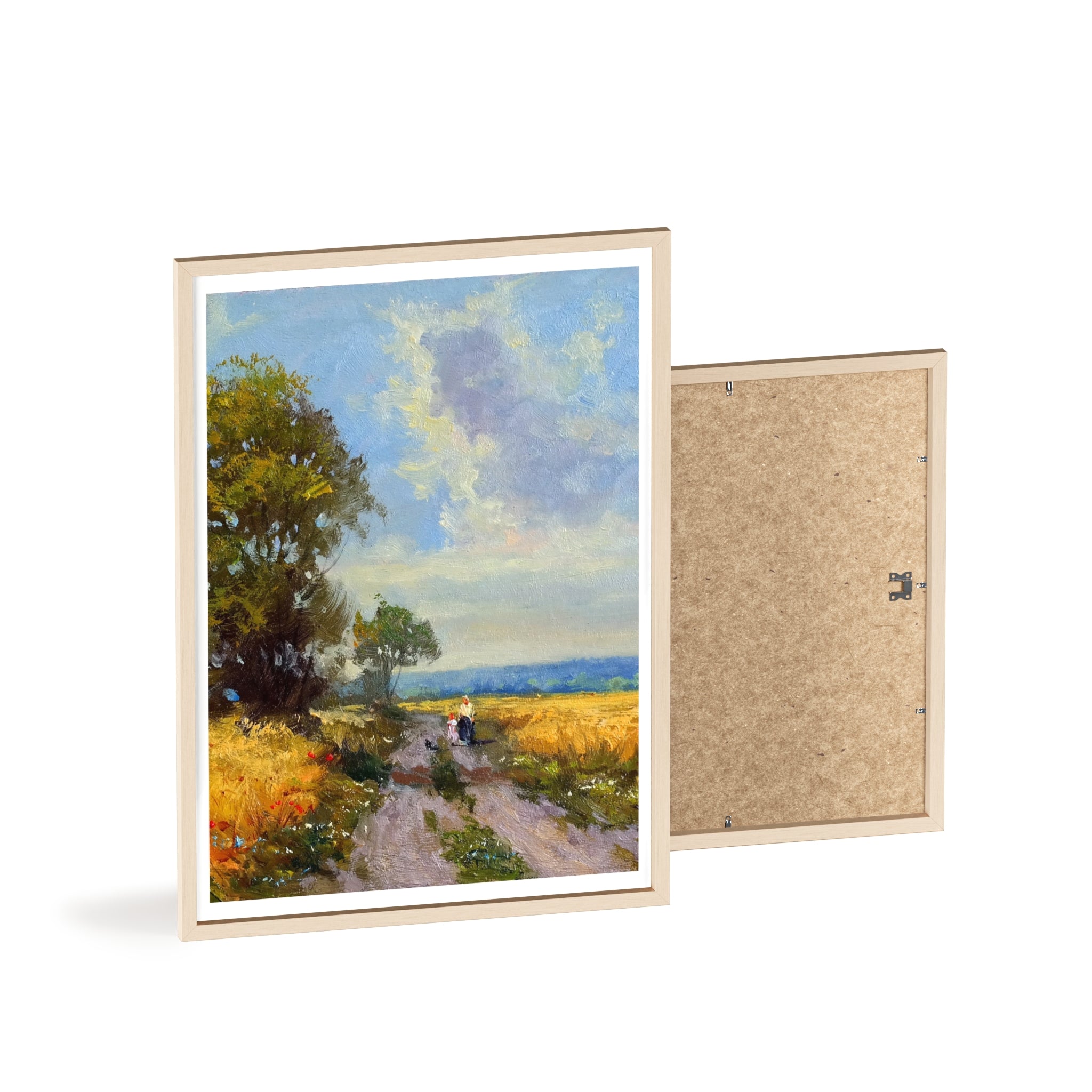 Framed Countryside Landscape Poster — Rustic Wooden Frame Wall Art