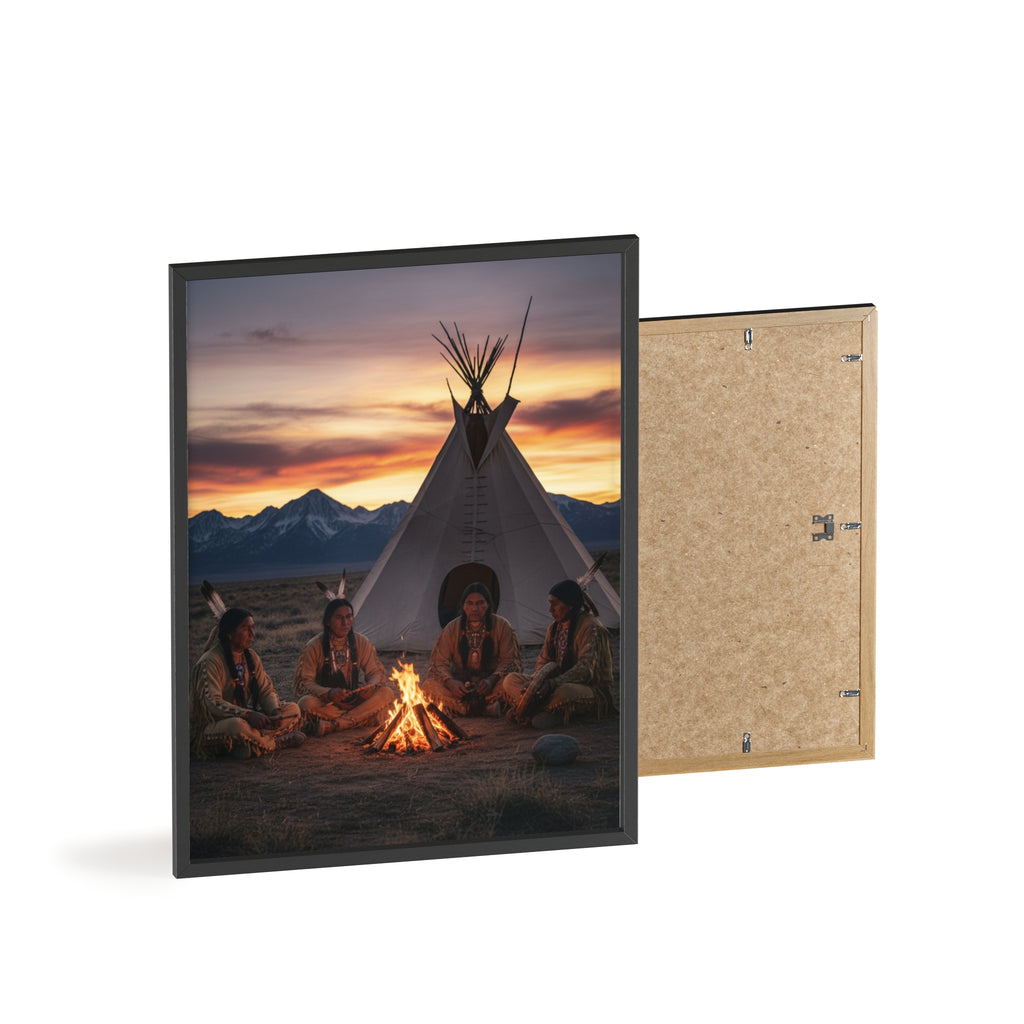 Framed Campfire Teepee Poster — Native Gathering Wall Art