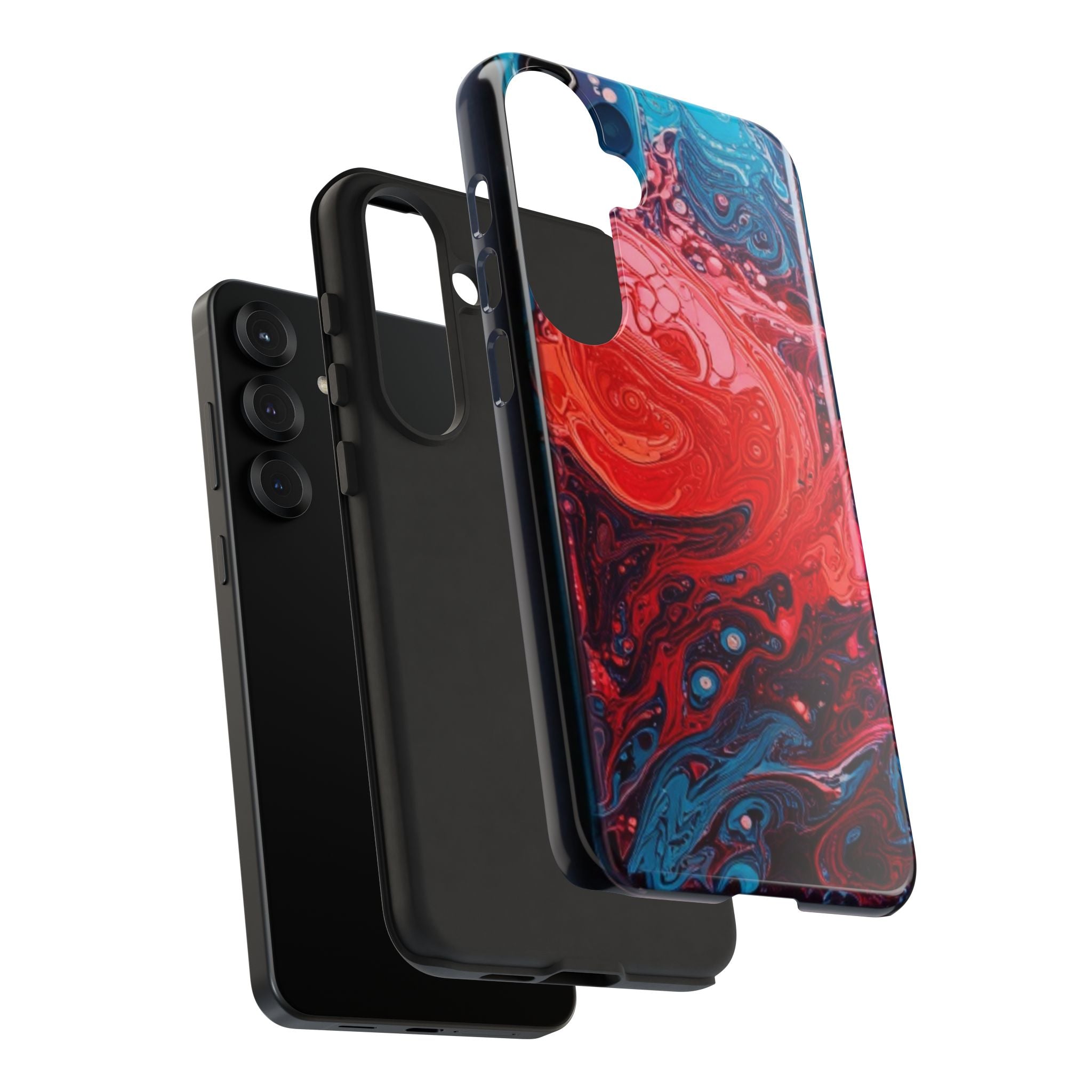 Abstract Red & Blue Swirl Tough Phone Case — Protective iPhone Cover with Fluid Art Design