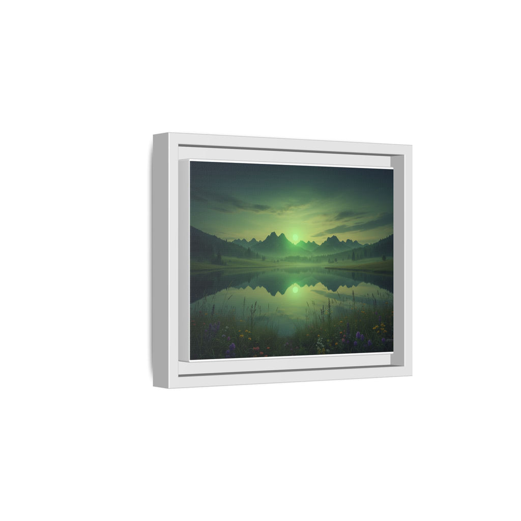 Framed Matte Canvas Print — Serene Green Mountain Lake Landscape