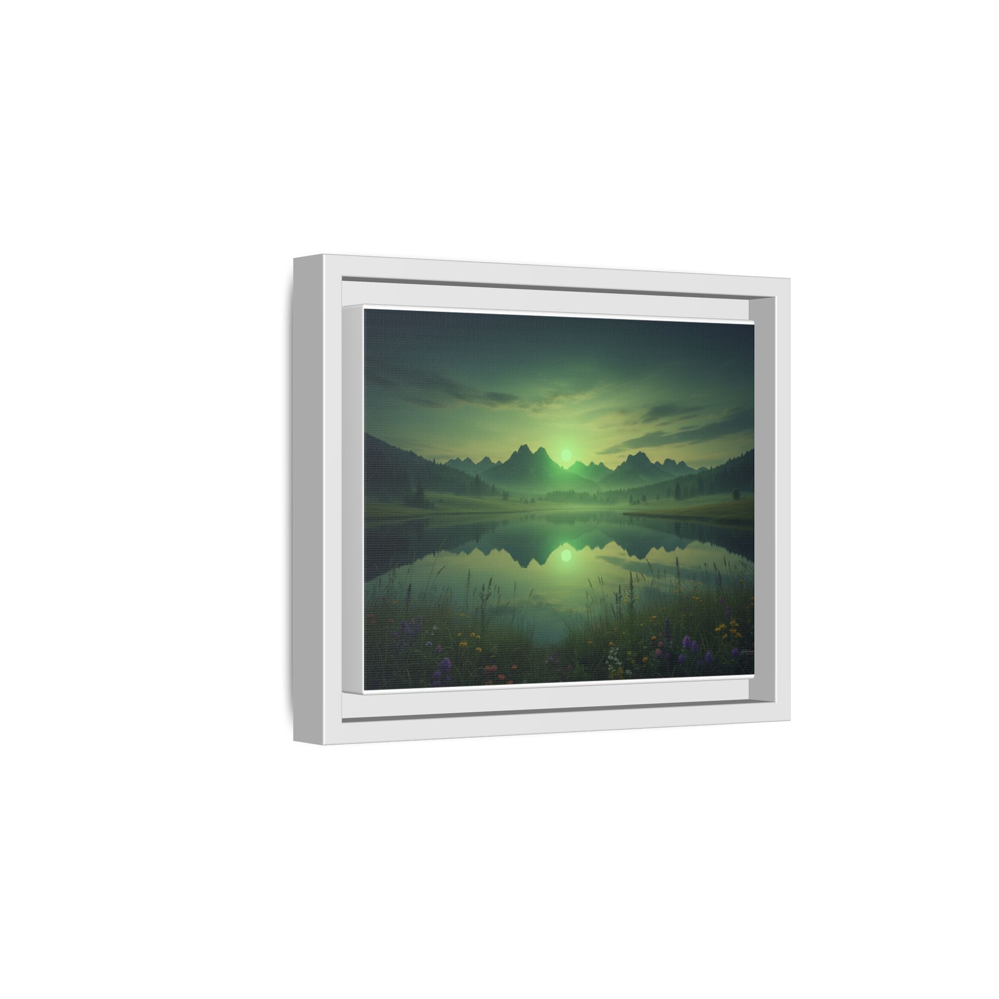 Framed Matte Canvas Print — Serene Green Mountain Lake Landscape