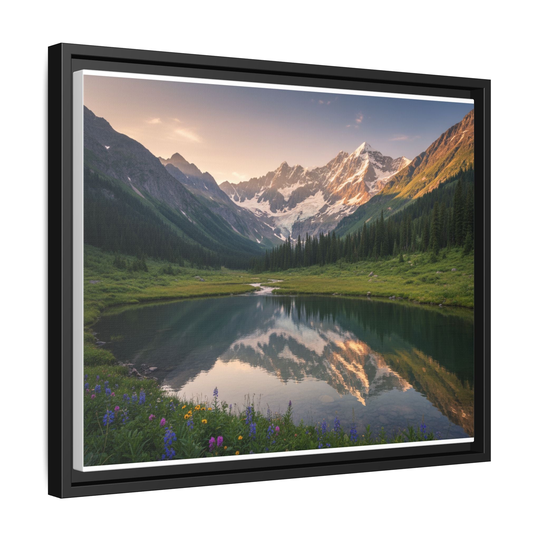 Matte Framed Canvas - Mountain Lake Landscape Wall Art