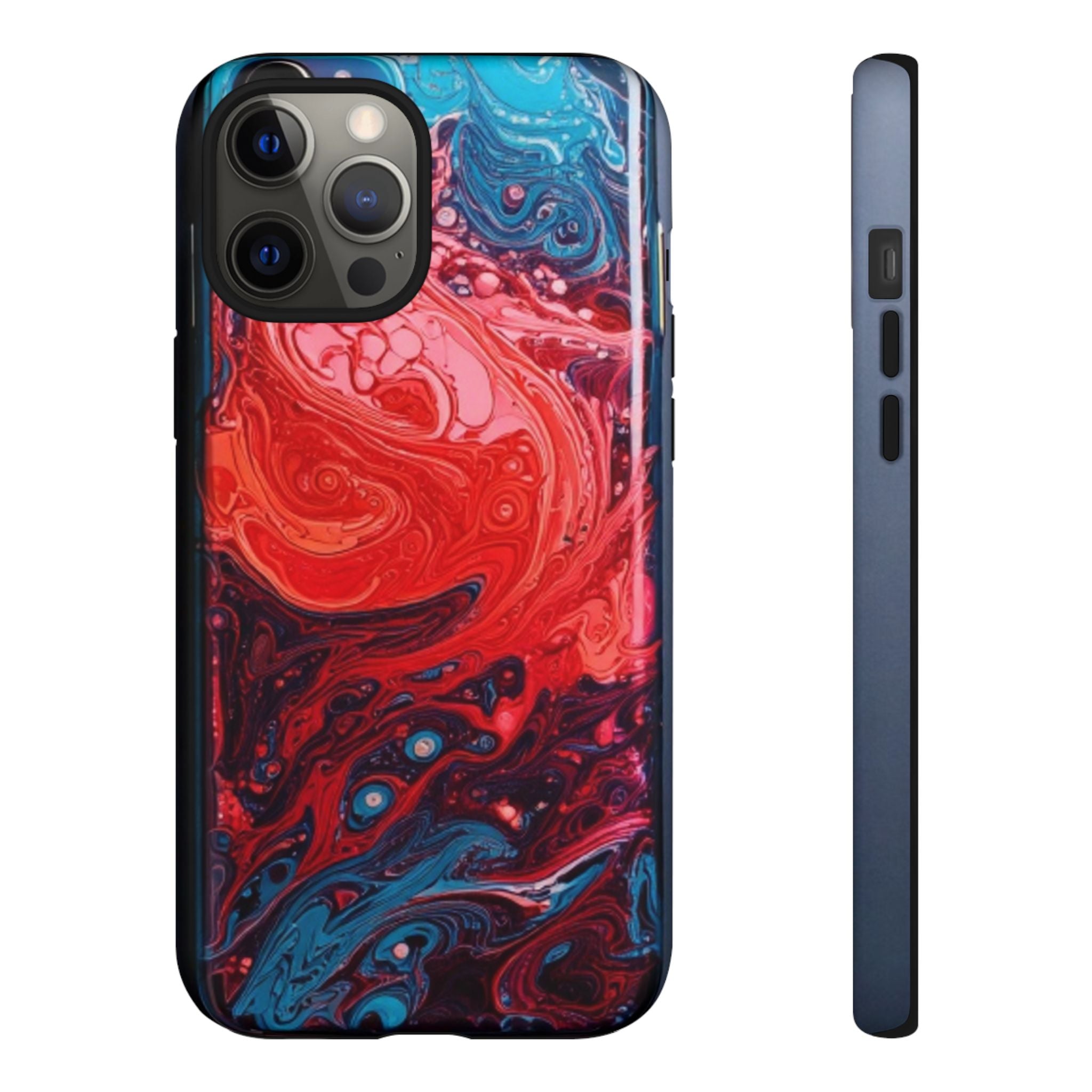 Abstract Red & Blue Swirl Tough Phone Case — Protective iPhone Cover with Fluid Art Design