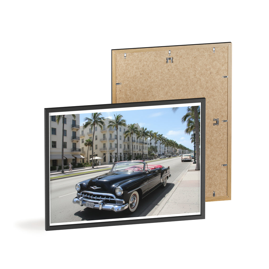 Vintage Convertible on Ocean Drive Framed Poster – Retro Classic Car Wall Art