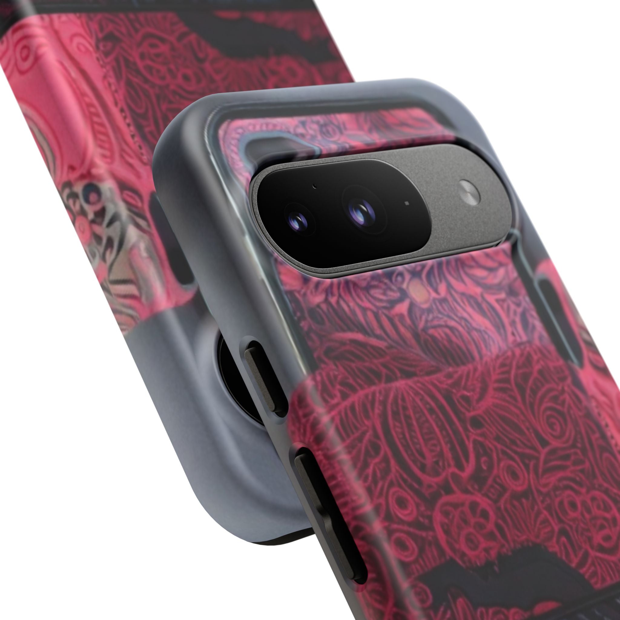 Floral Patchwork Tough Phone Case — Pink & Navy Doodle Design
