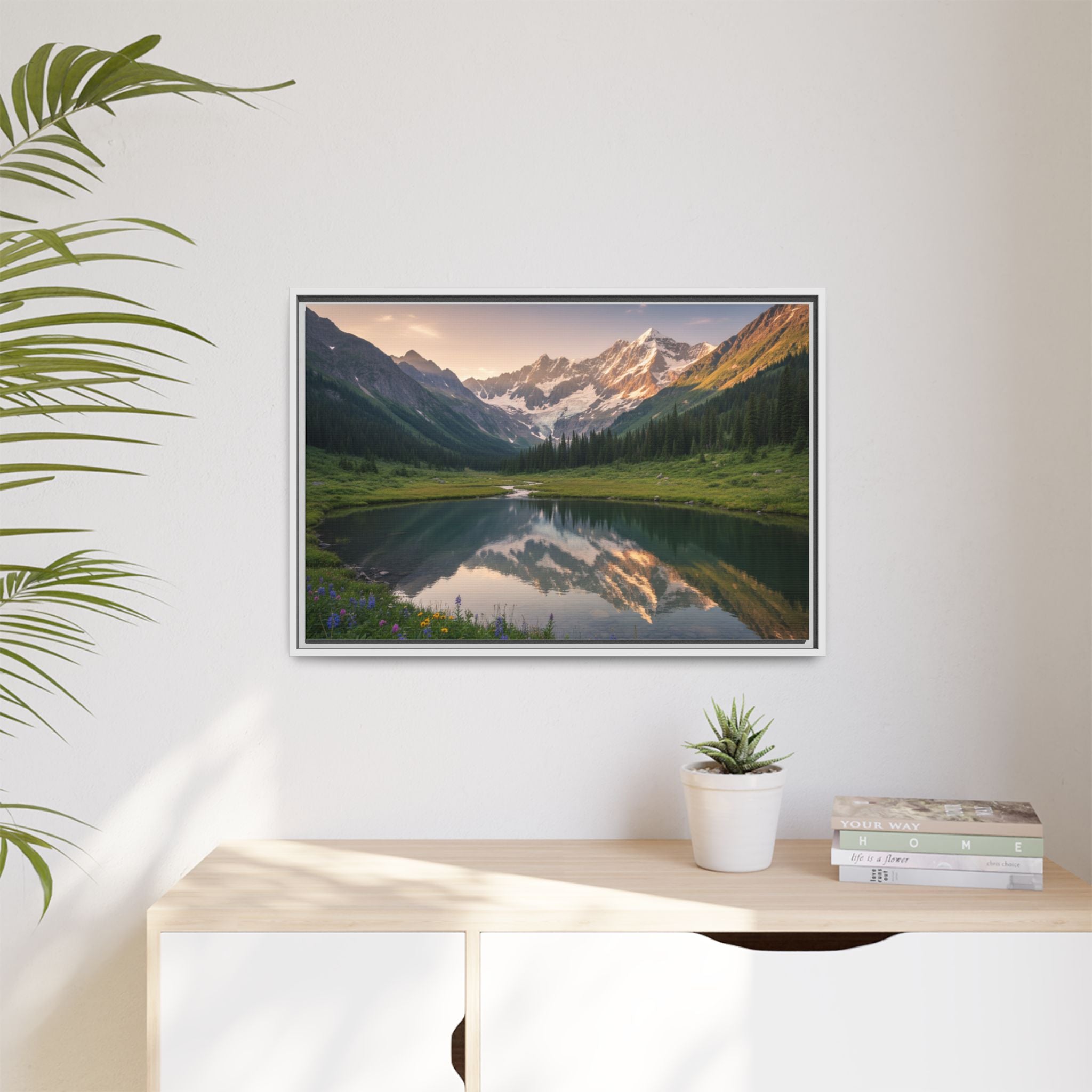 Matte Framed Canvas - Mountain Lake Landscape Wall Art