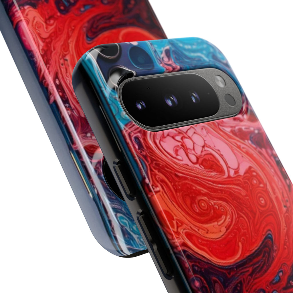 Abstract Red & Blue Swirl Tough Phone Case — Protective iPhone Cover with Fluid Art Design