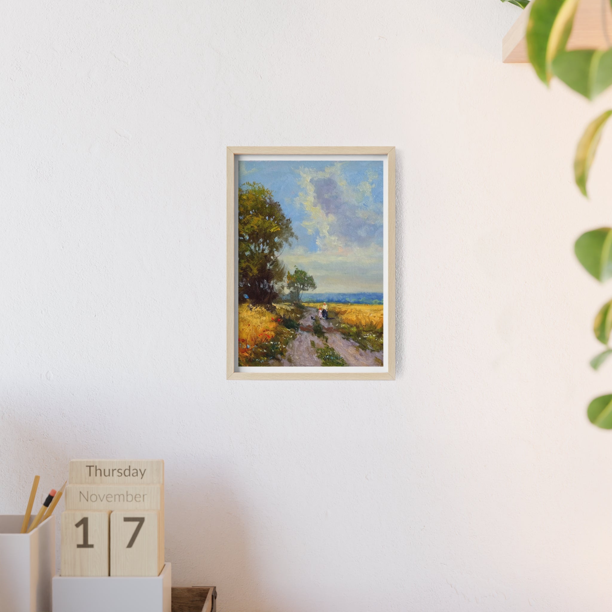 Framed Countryside Landscape Poster — Rustic Wooden Frame Wall Art