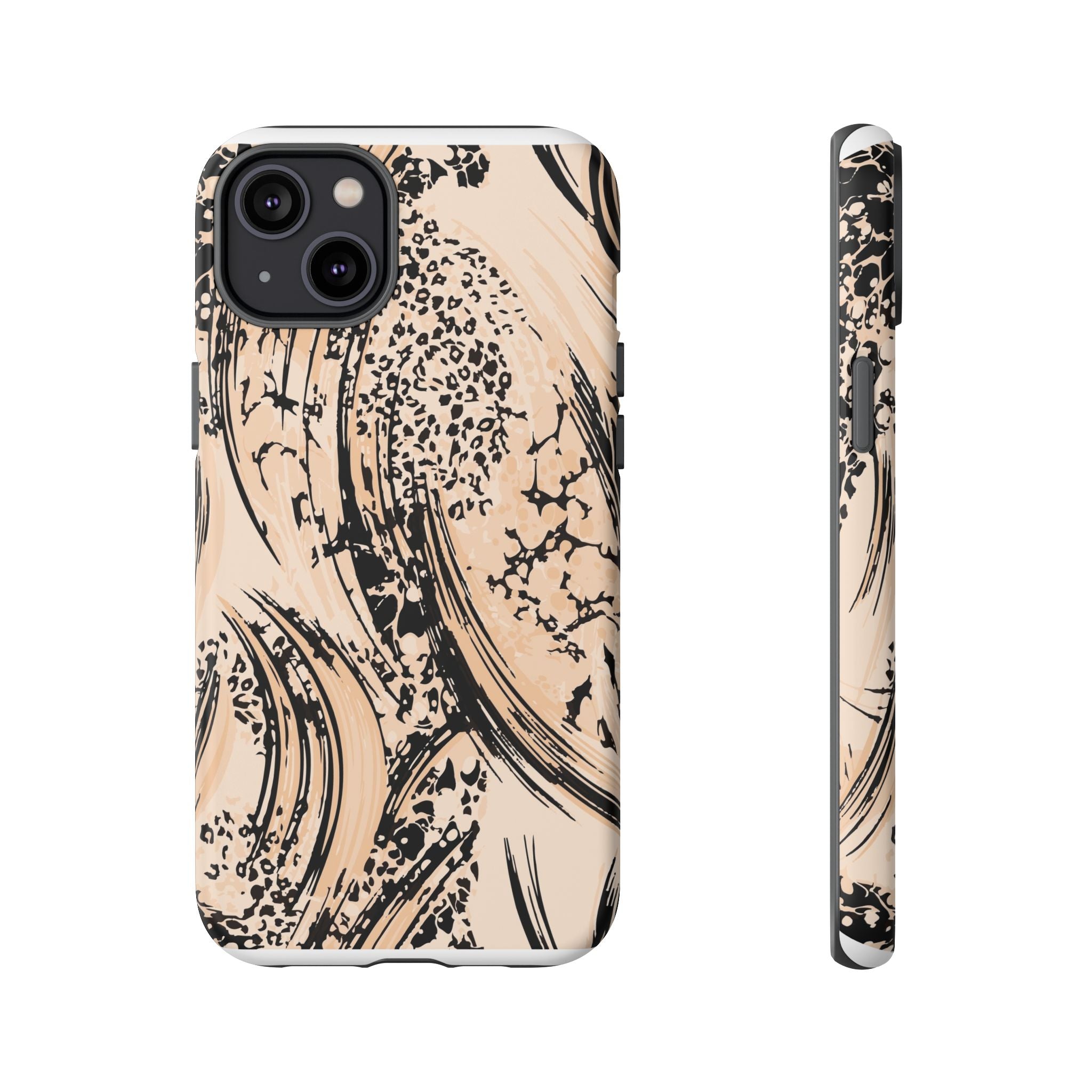 Abstract Brushstroke Phone Case — Neutral Beige & Black Artistic Protective Cover