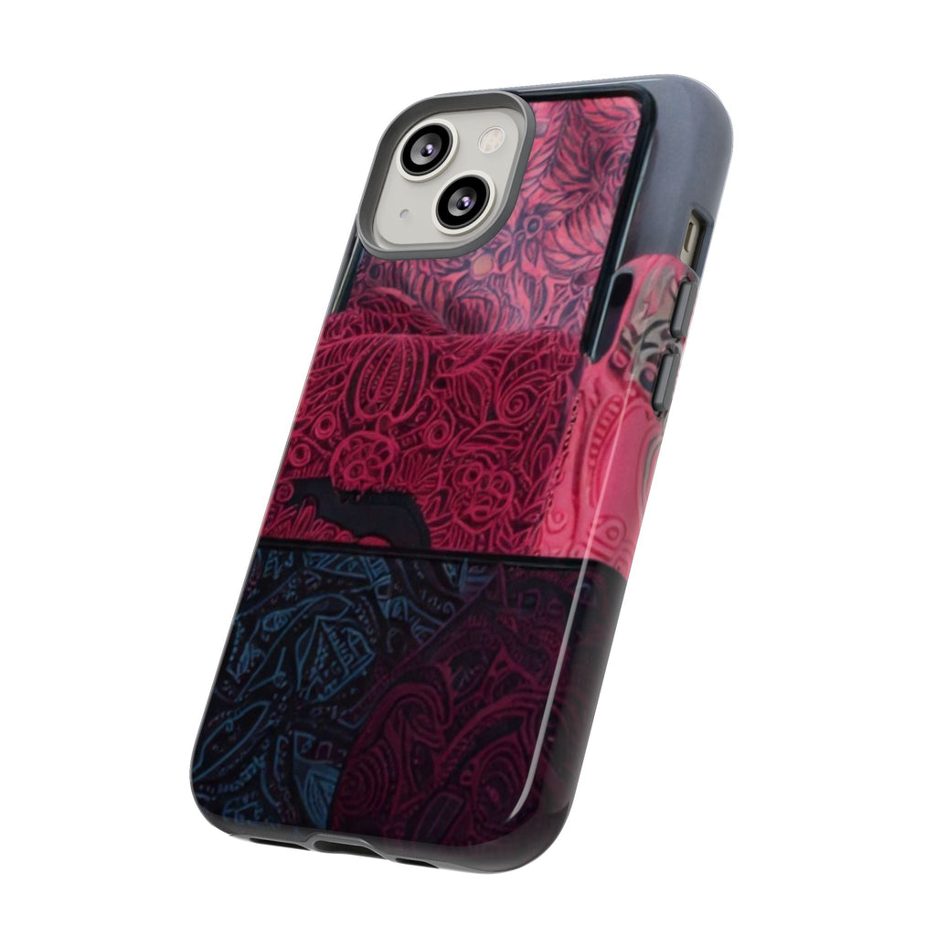 Floral Patchwork Tough Phone Case — Pink & Navy Doodle Design