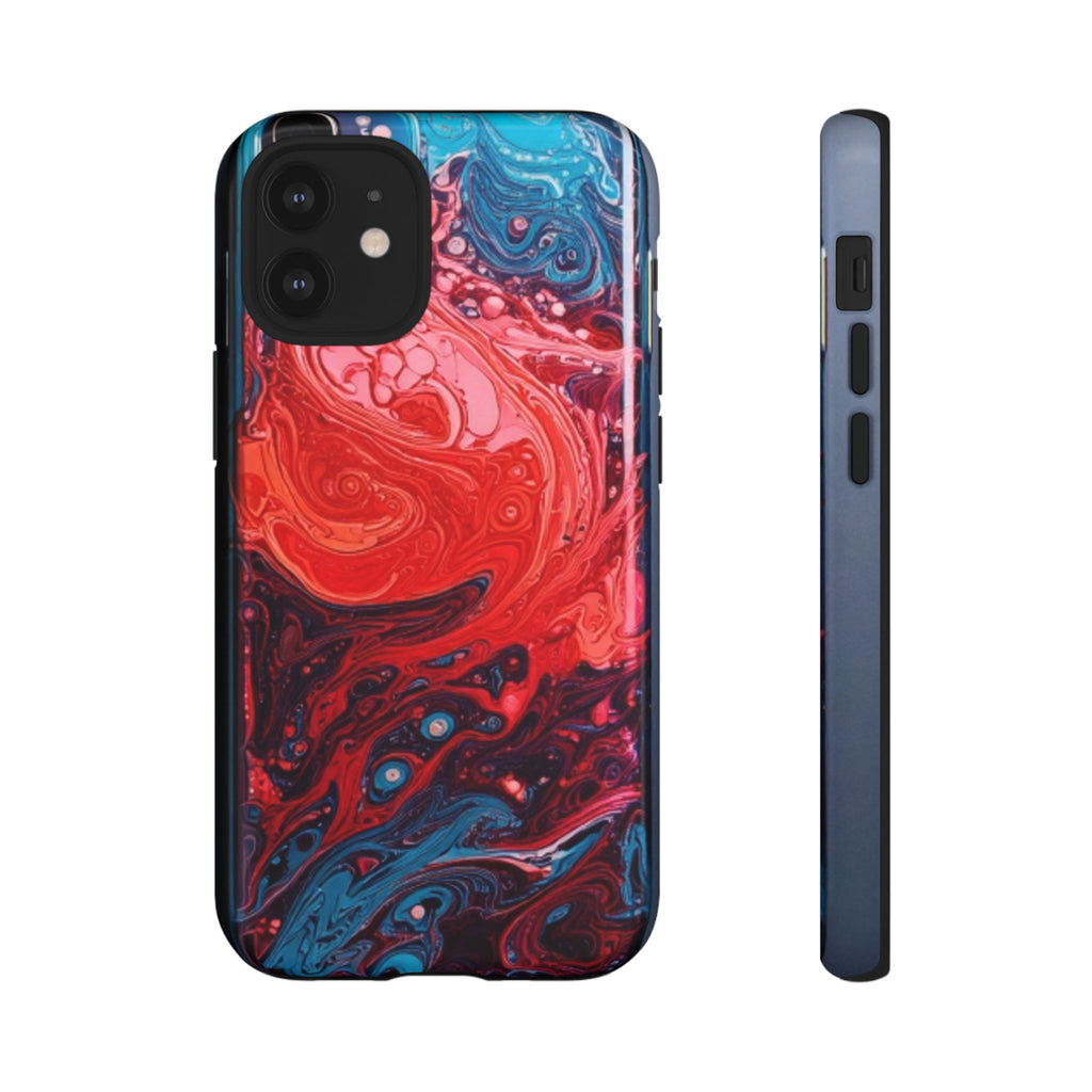 Abstract Red & Blue Swirl Tough Phone Case — Protective iPhone Cover with Fluid Art Design