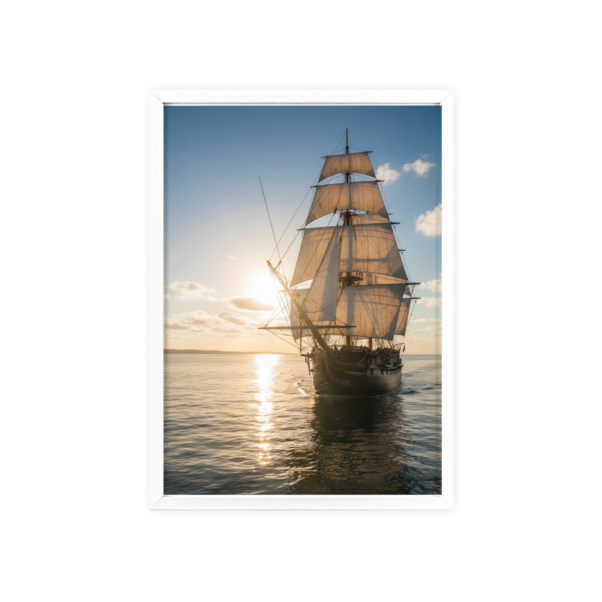 Sailboat Sunset Poster with Wooden Frame — Nautical Wall Art