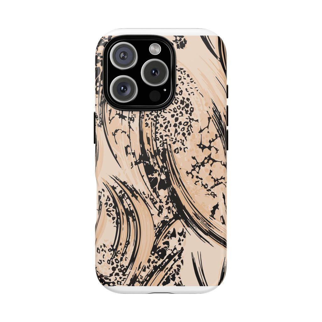 Abstract Brushstroke Phone Case — Neutral Beige & Black Artistic Protective Cover