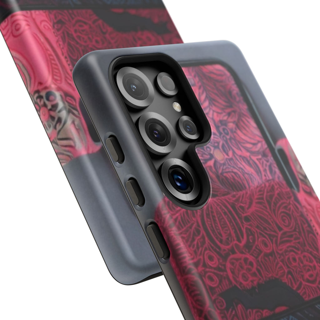 Floral Patchwork Tough Phone Case — Pink & Navy Doodle Design