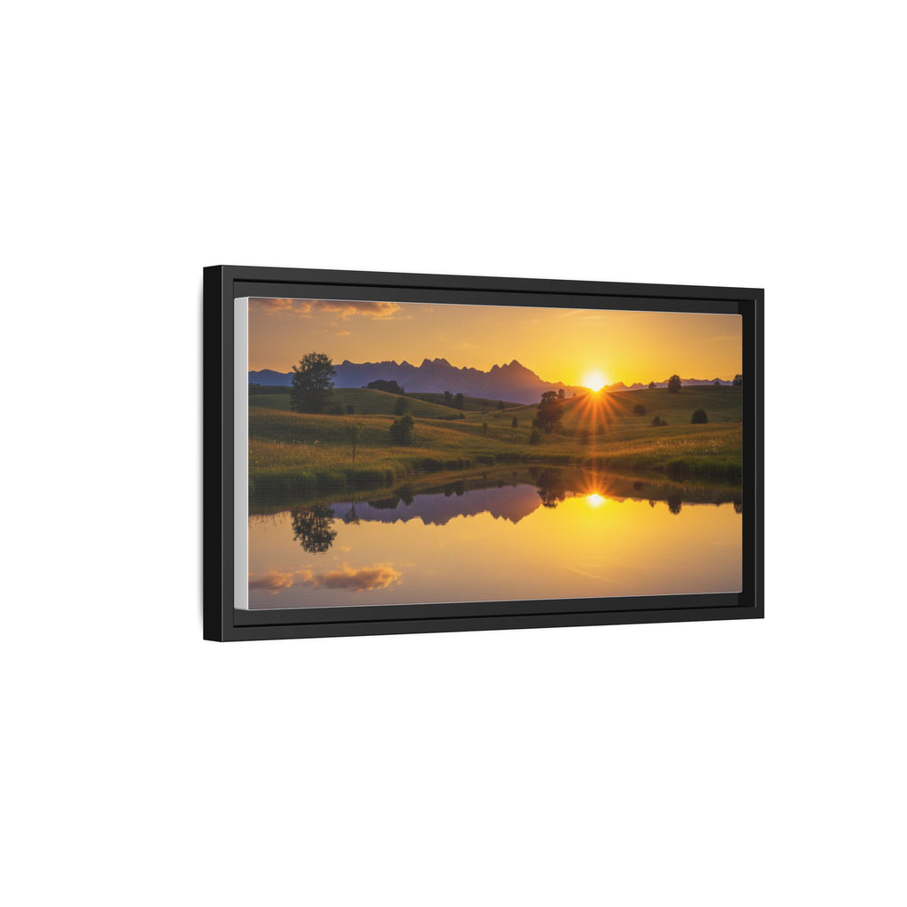Framed Matte Canvas Sunset Landscape — Serene Lake Reflection Wall Art
