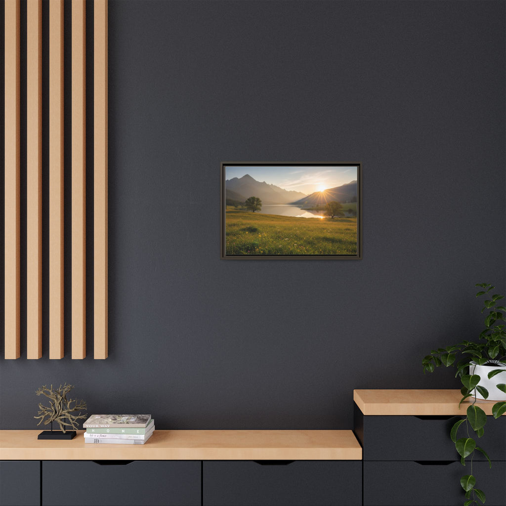 Sunrise Mountain Lake Matte Canvas — Framed Landscape Wall Art