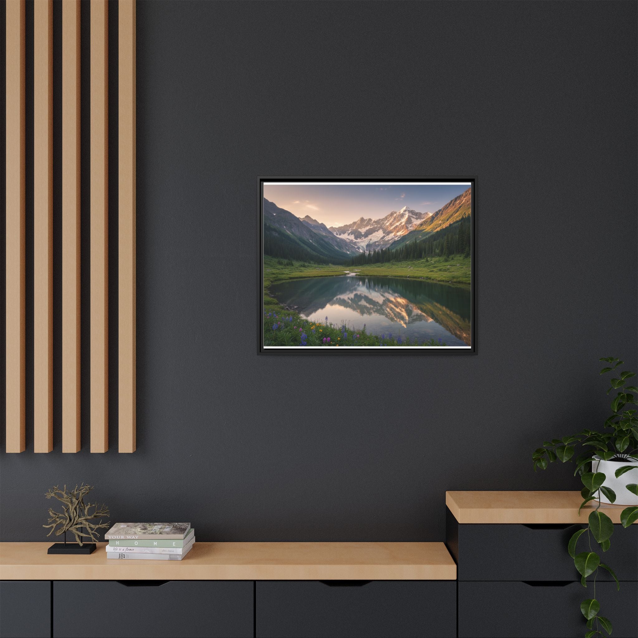 Matte Framed Canvas - Mountain Lake Landscape Wall Art