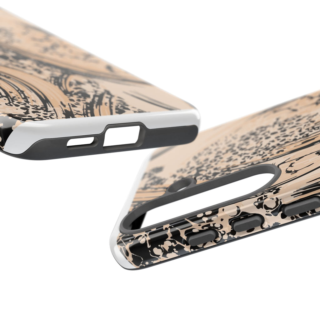 Abstract Brushstroke Phone Case — Neutral Beige & Black Artistic Protective Cover